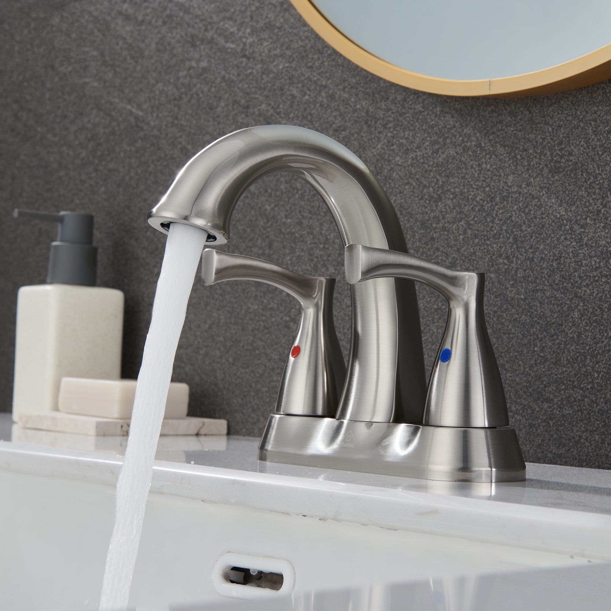 4 in. Centerset Double Handle Bathroom Sink Faucet Lavatory Faucet with Stainless steel Pop-up Drain in Brushed Nickel/Oil Rubbed Bronze/Matte Black