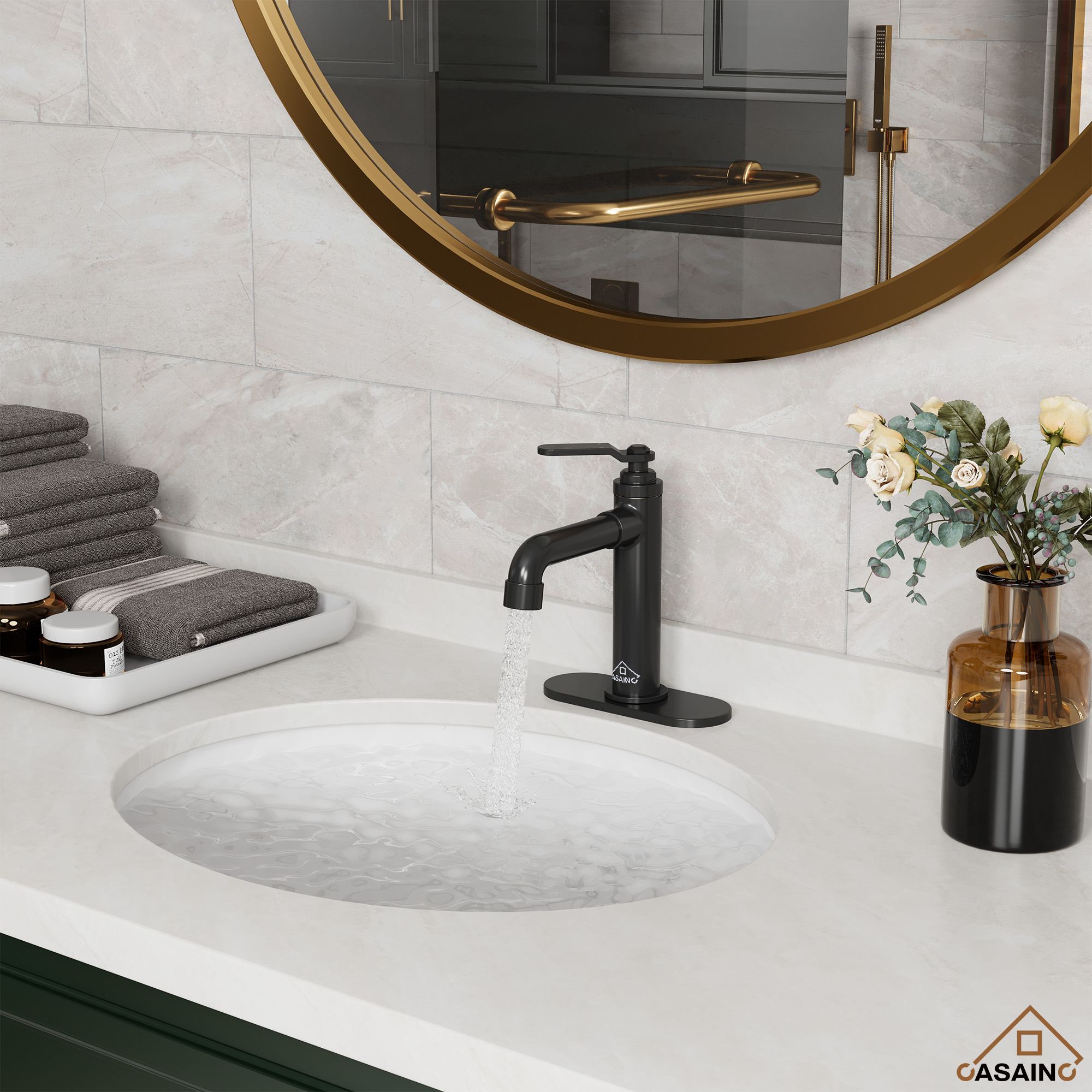 1.2 GPM Single Handle Single Hole Vessel Bathroom Faucet with Deckplate and Pop-Up Drain Kit in Matte Black