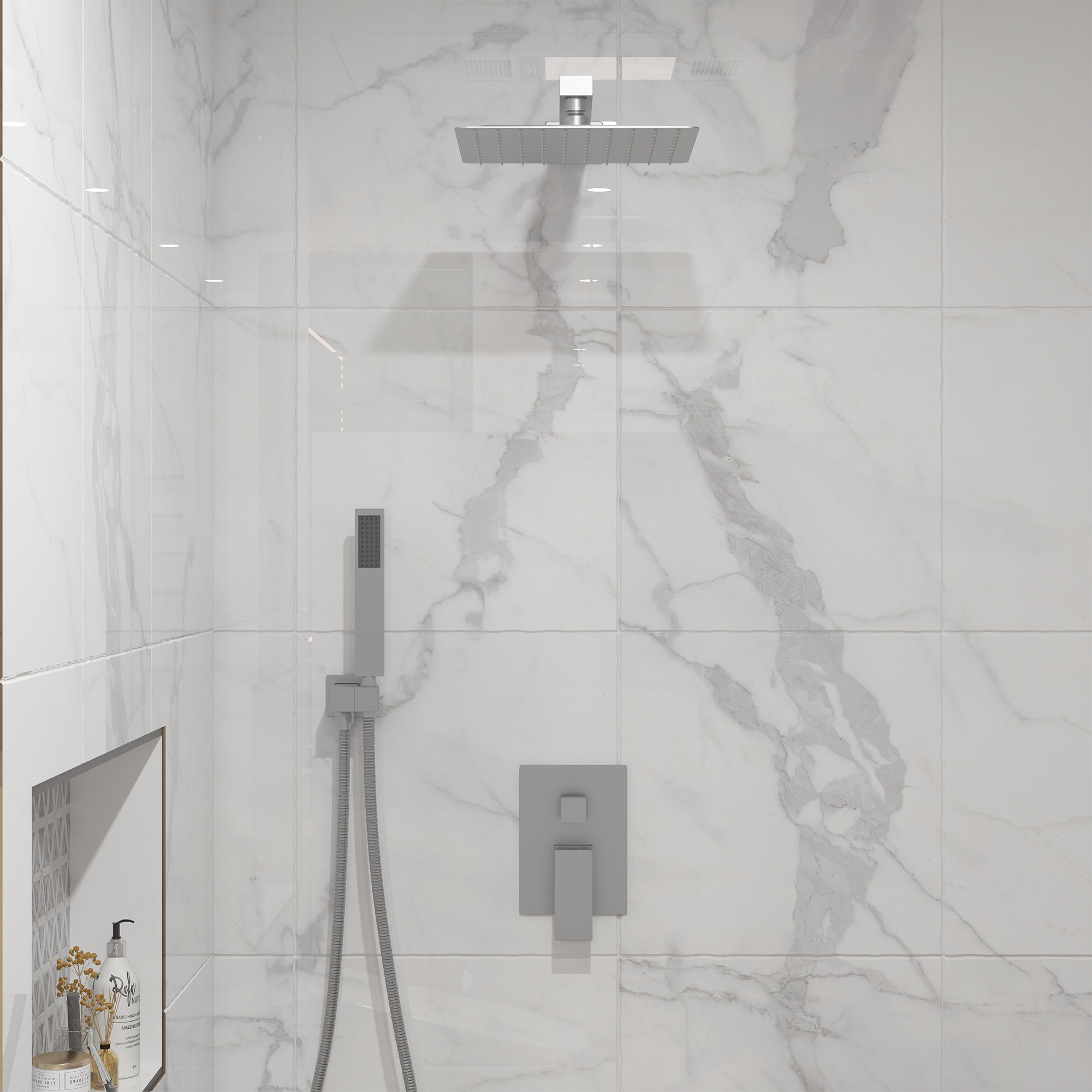 10 in. Wall Mounted Single Handle 1-Spray Dual Shower Faucet 2.5 GPM with Pressure Balance in Chrome/Brushed Nickel/Brushed Gold