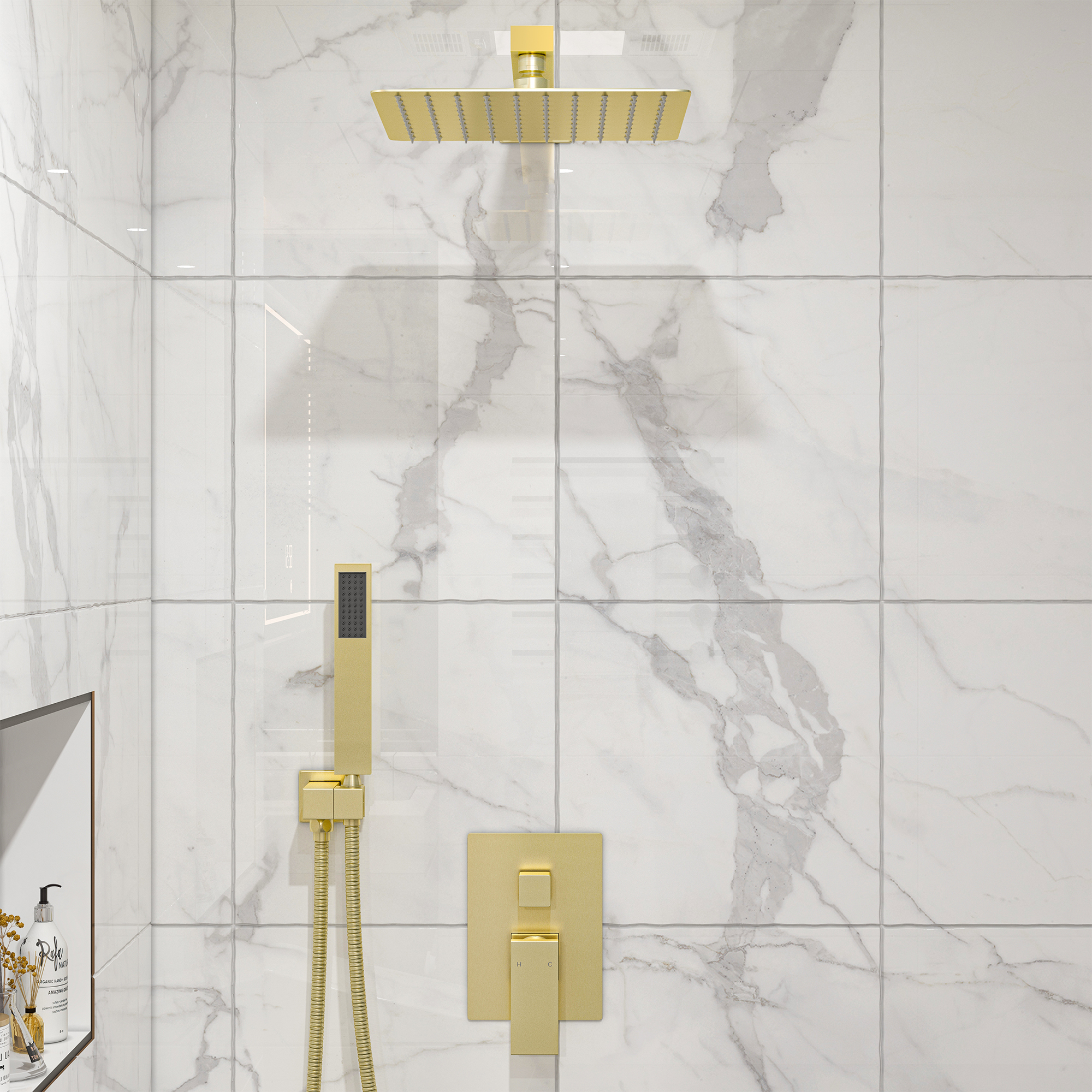 10 in. Wall Mounted Single Handle 1-Spray Dual Shower Faucet 2.5 GPM with Pressure Balance in Chrome/Brushed Nickel/Brushed Gold