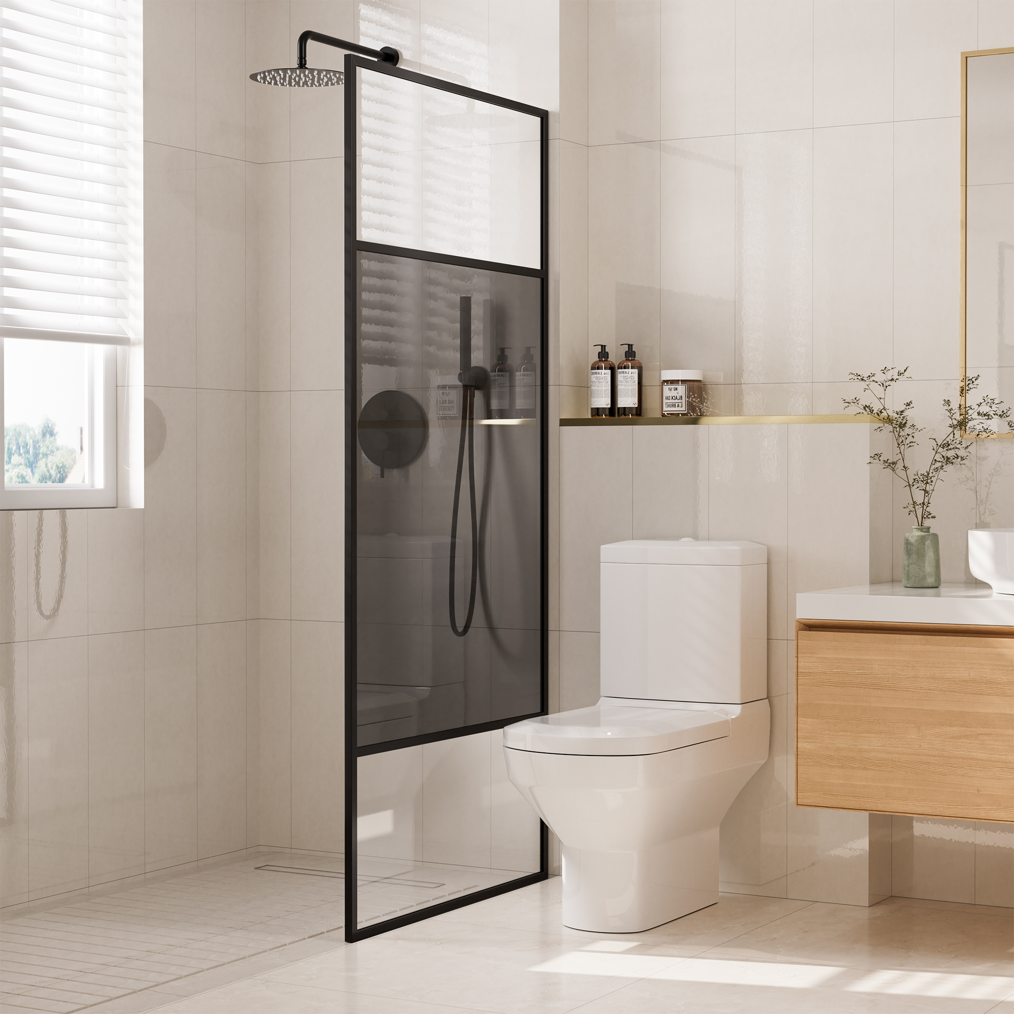 34"x74" Glass Shower Spliced Screen Panel with 304 Stainless Steel Hardware