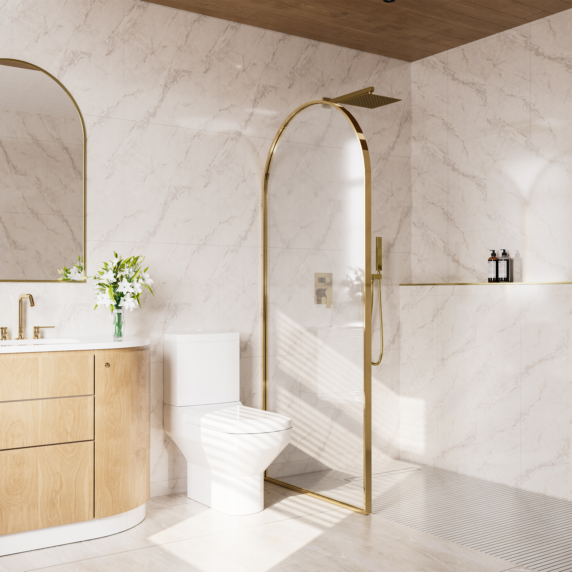 34"x78" Tempered Glass Shower Screen with Integrated Curved Frame