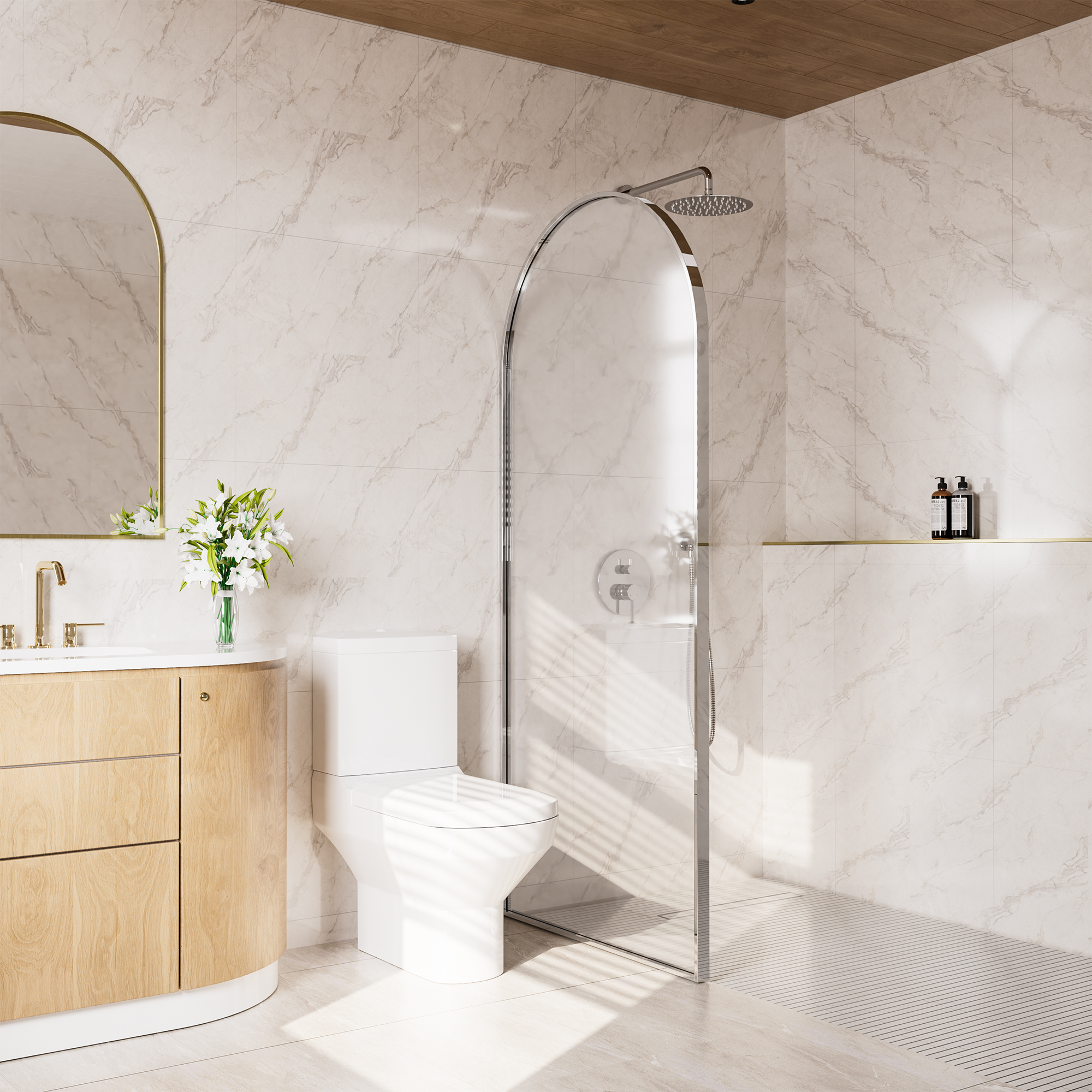 34"x78" Tempered Glass Shower Screen with Integrated Curved Frame