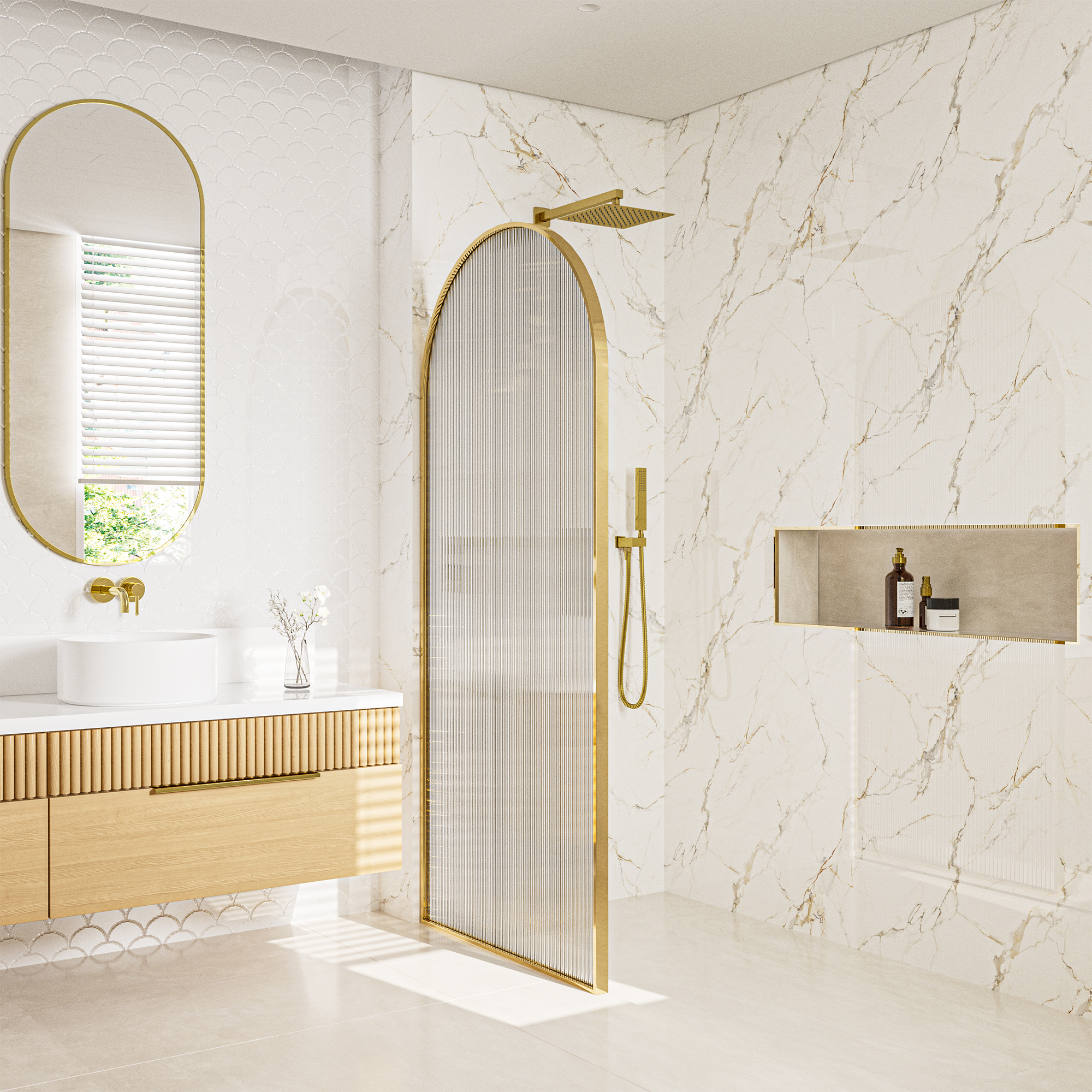 34"x78" Curved Frosted Glass Shower Screen with 10mm SGCC-Certified Tempered Glass