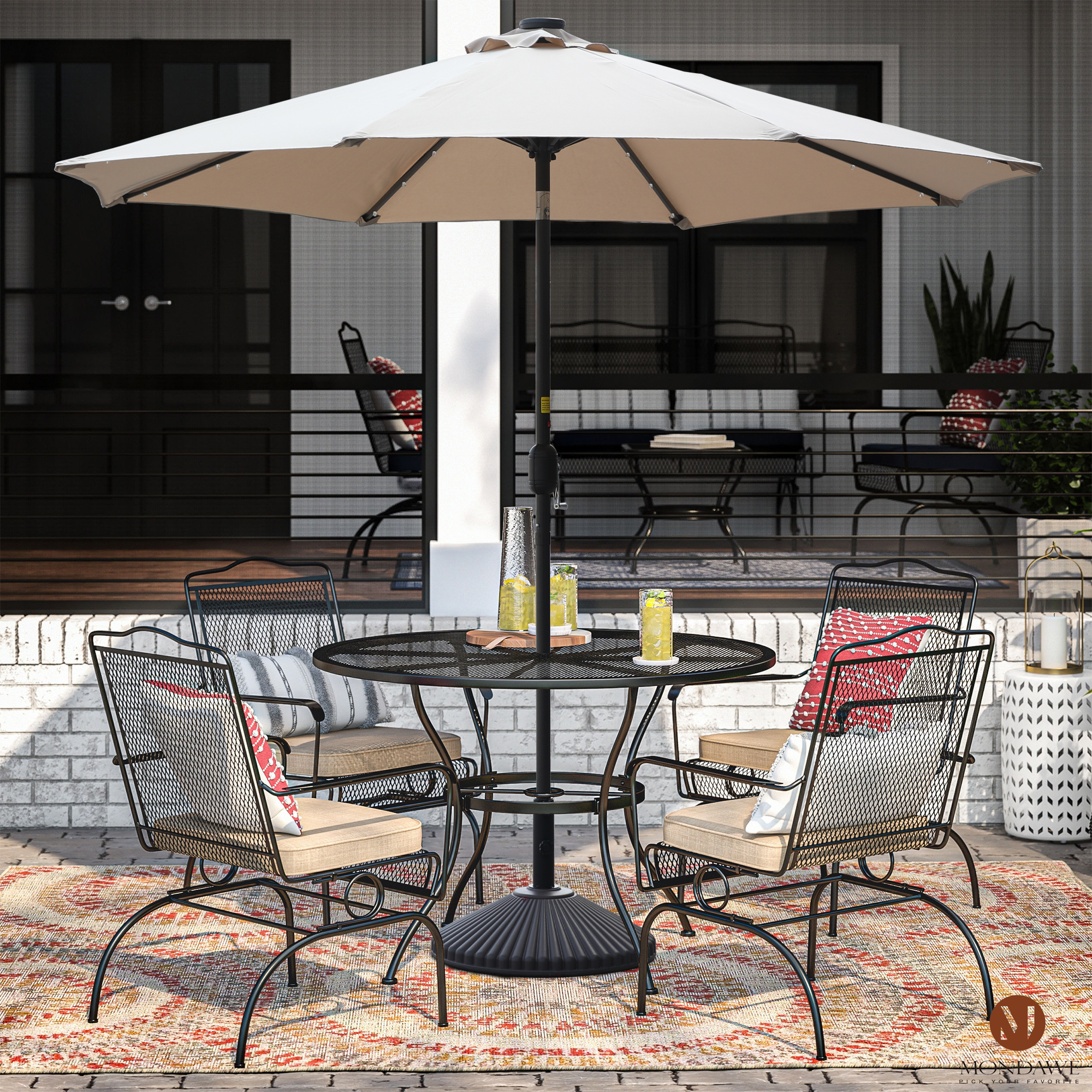 Mondawe 9 Ft 32 LED Round Solar Patio Market Umbrella-Mondawe