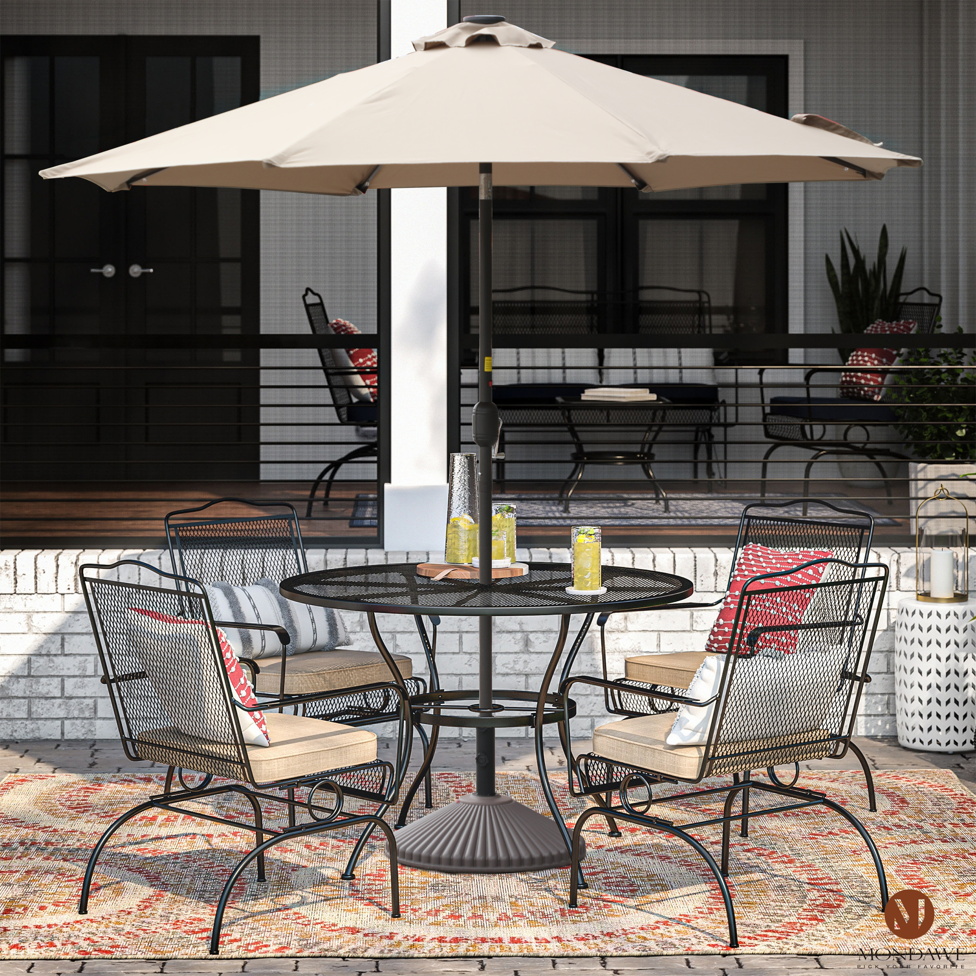 Mondawe 9 Ft 32 LED Round Solar Patio Market Umbrella-Mondawe