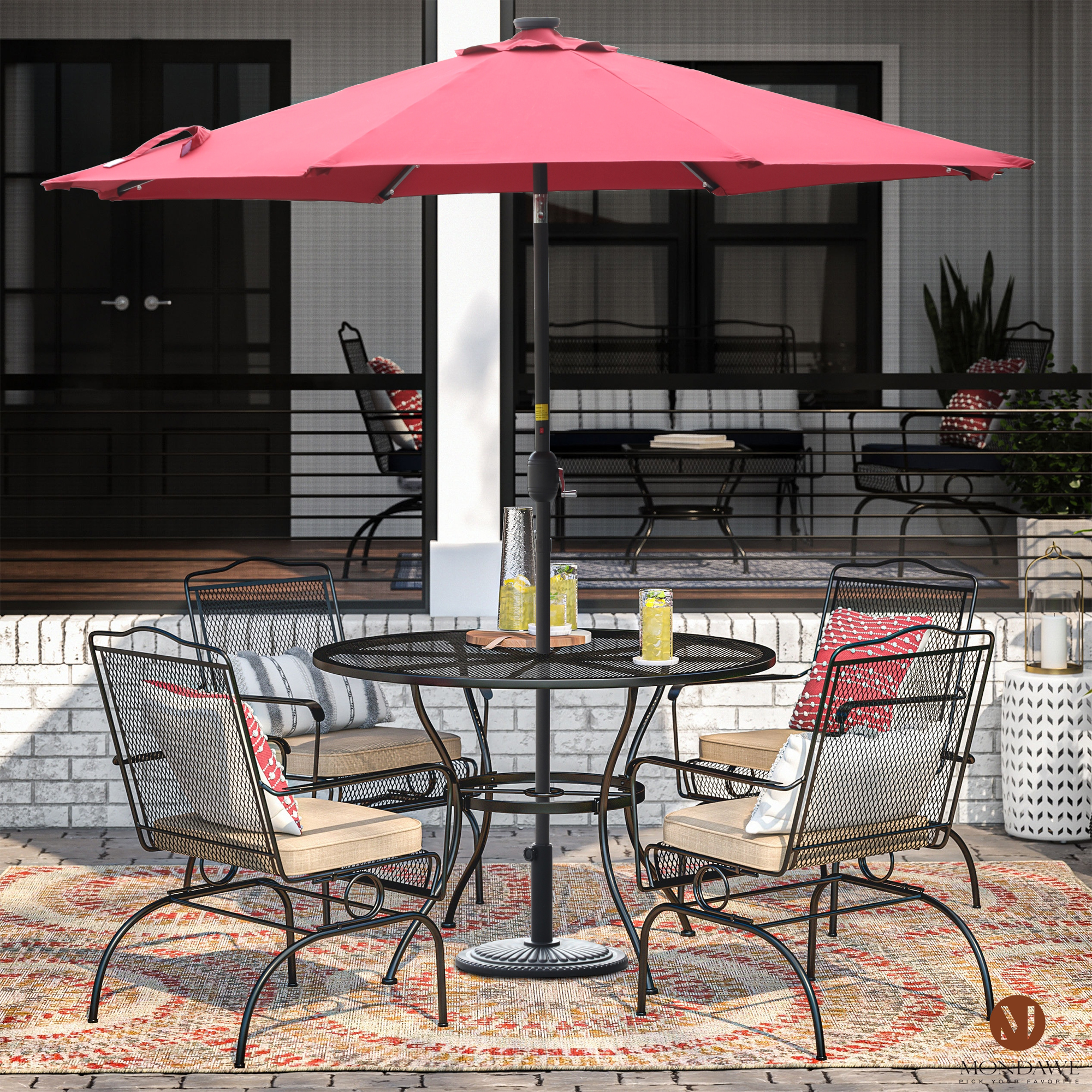 Mondawe 9 Ft 32 LED Round Solar Patio Market Umbrella-Mondawe