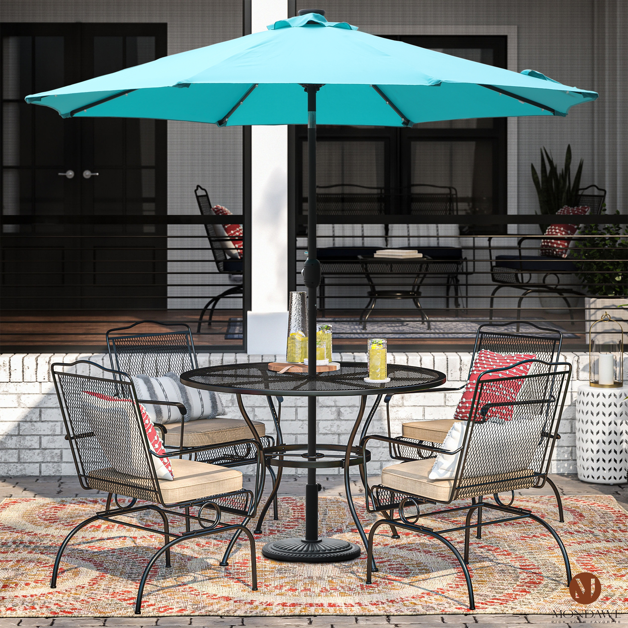 Mondawe 9 Ft 32 LED Round Solar Patio Market Umbrella-Mondawe