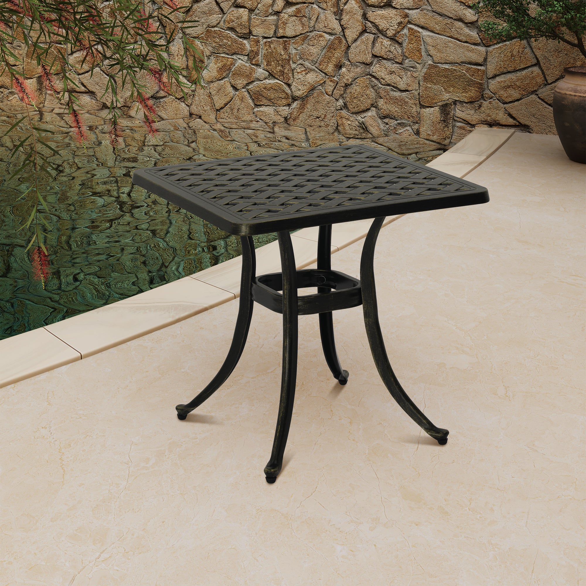 21 in. Cast Aluminum Patio Side Table in Bronze