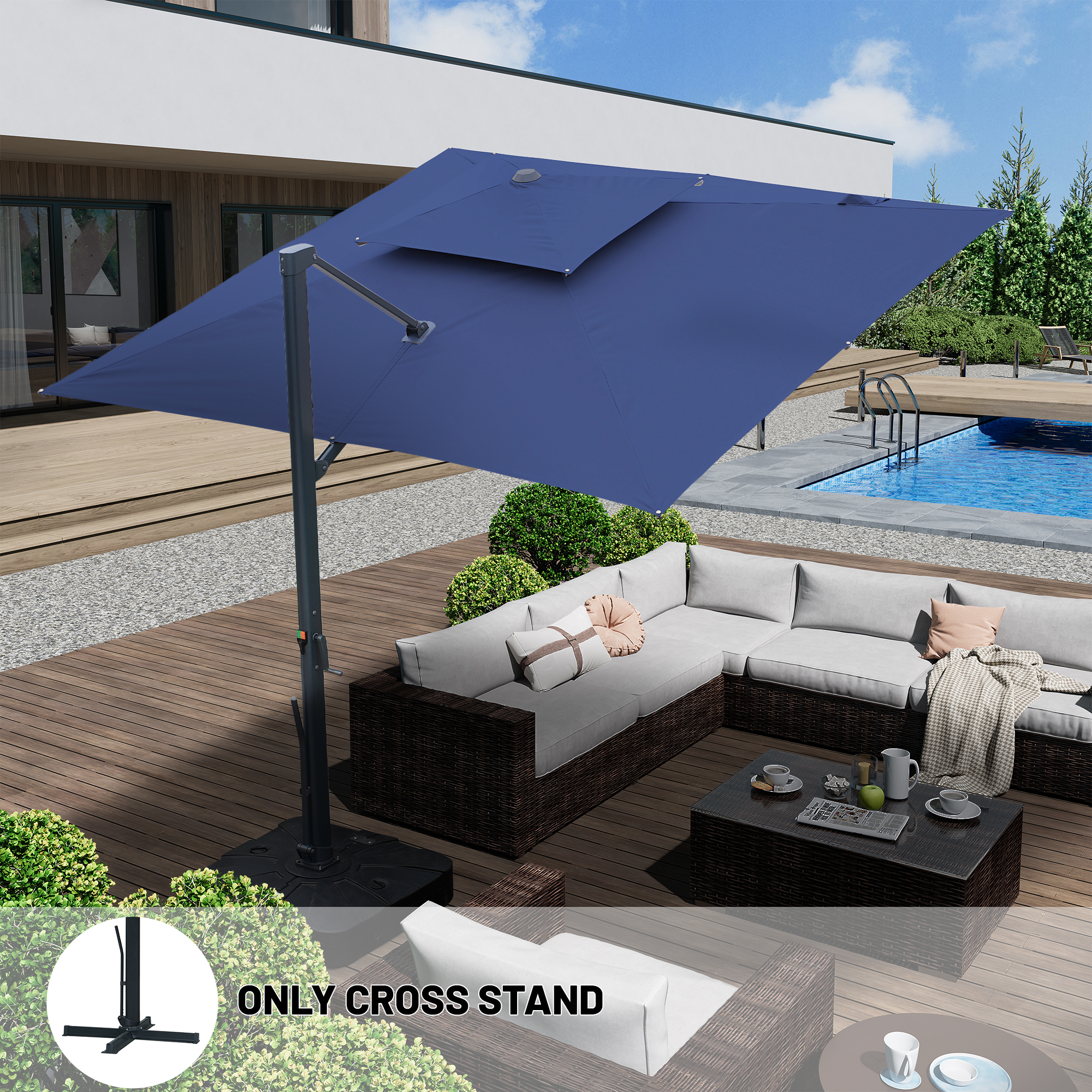 10-Ft Aluminum Patio Cantilever Umbrella with Base and Removable Lights