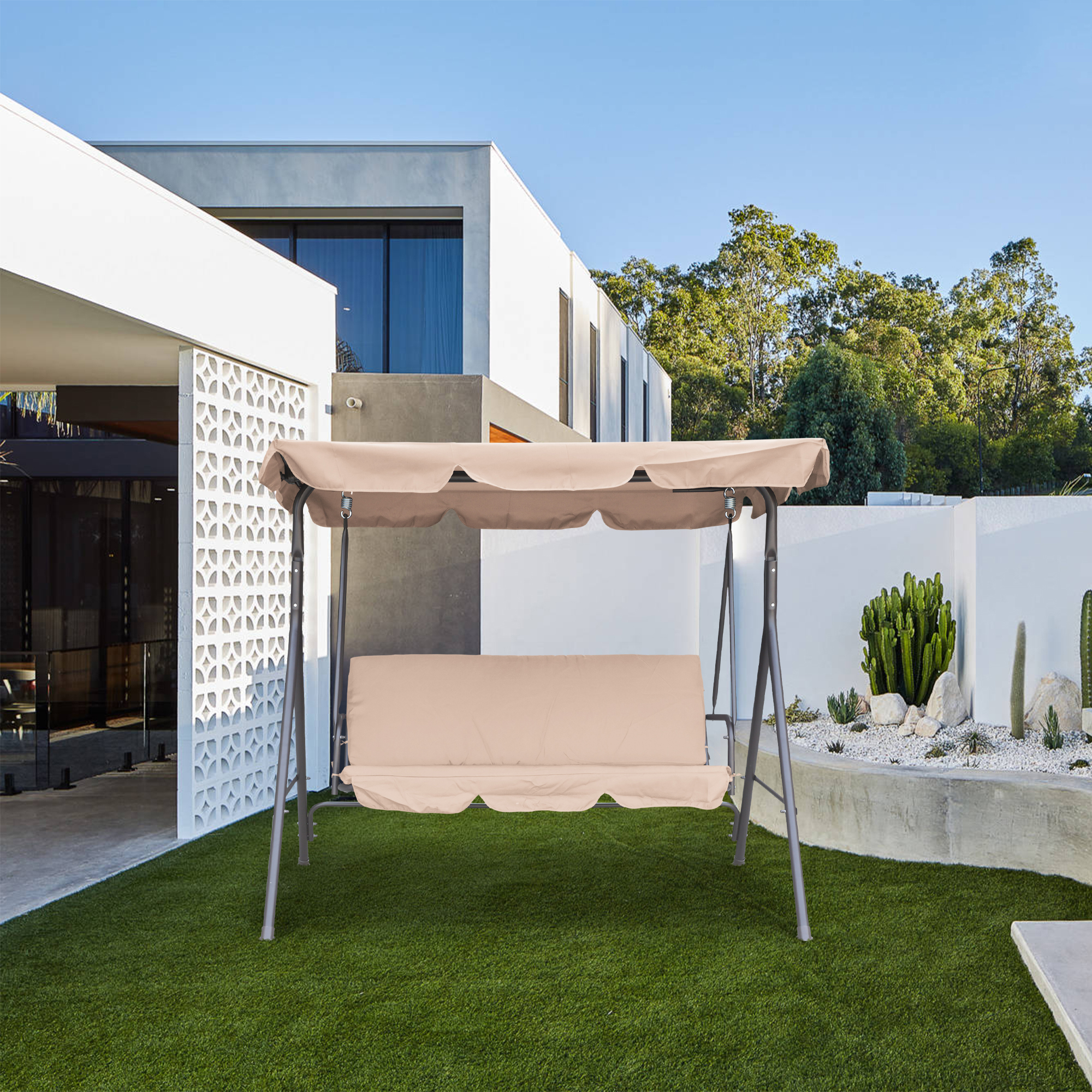 3-Person Steel Frame Outdoor Patio Porch Swing Chair with Adjustable Canopy