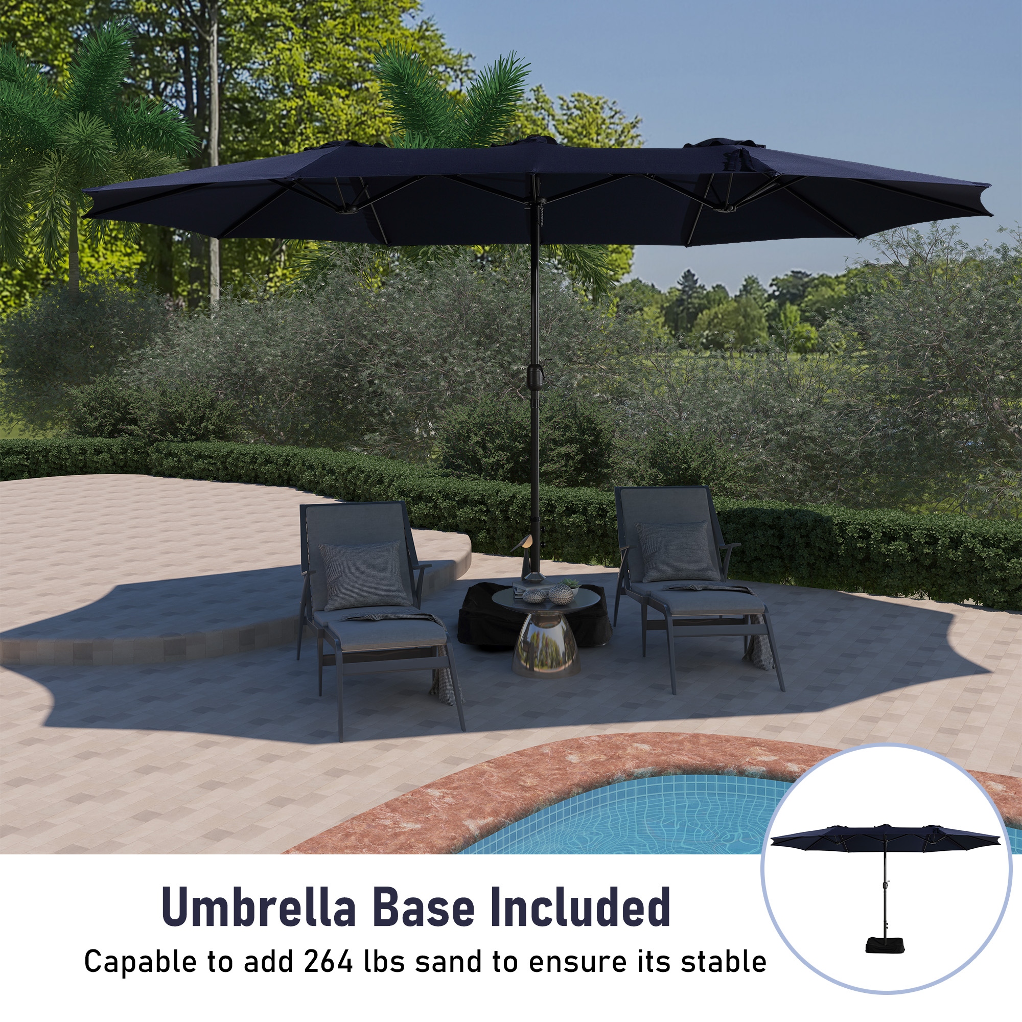 Mondawe 15ft Rectangular Patio Market Umbrella with Base-Mondawe