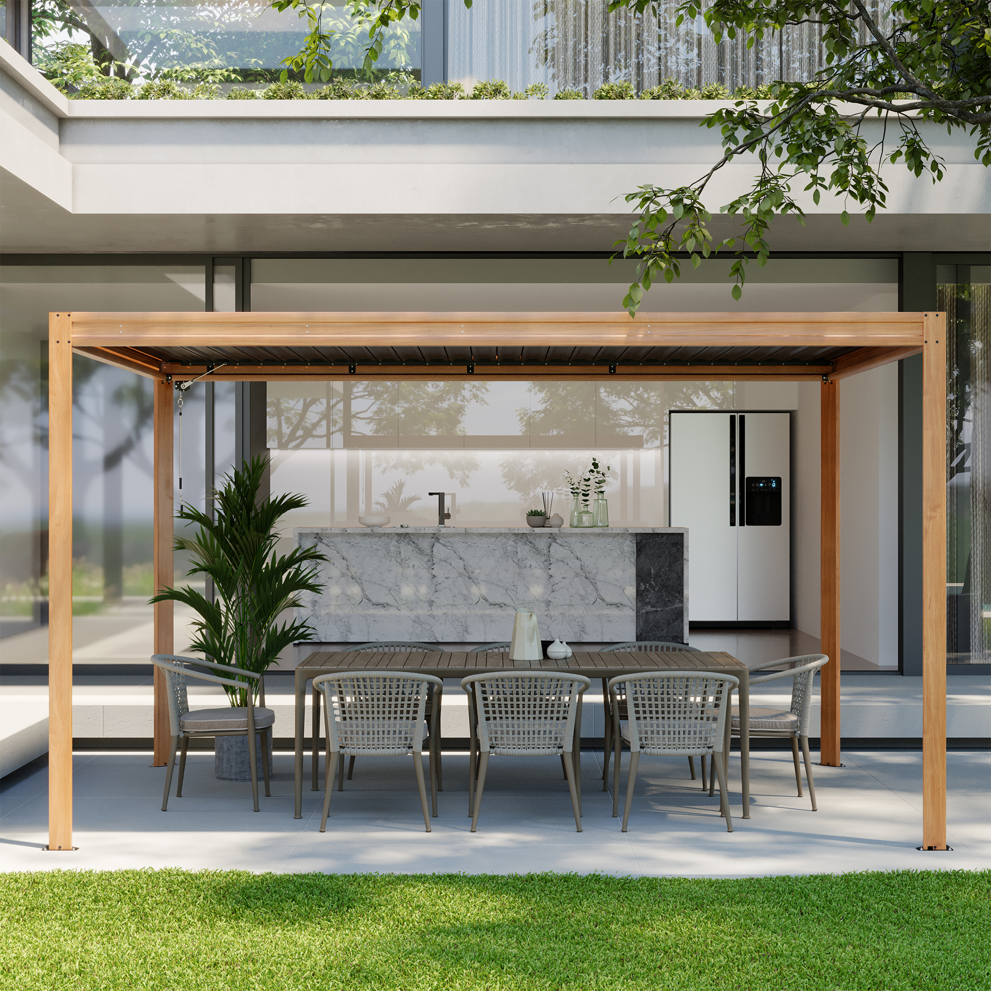 Louvered Pergola 10X13FT, Aluminum Pergola with Adjustable Roof, Aluminum Frame, Efficient Drainage System, Outdoor Pergola for Patio, Deck, Garden