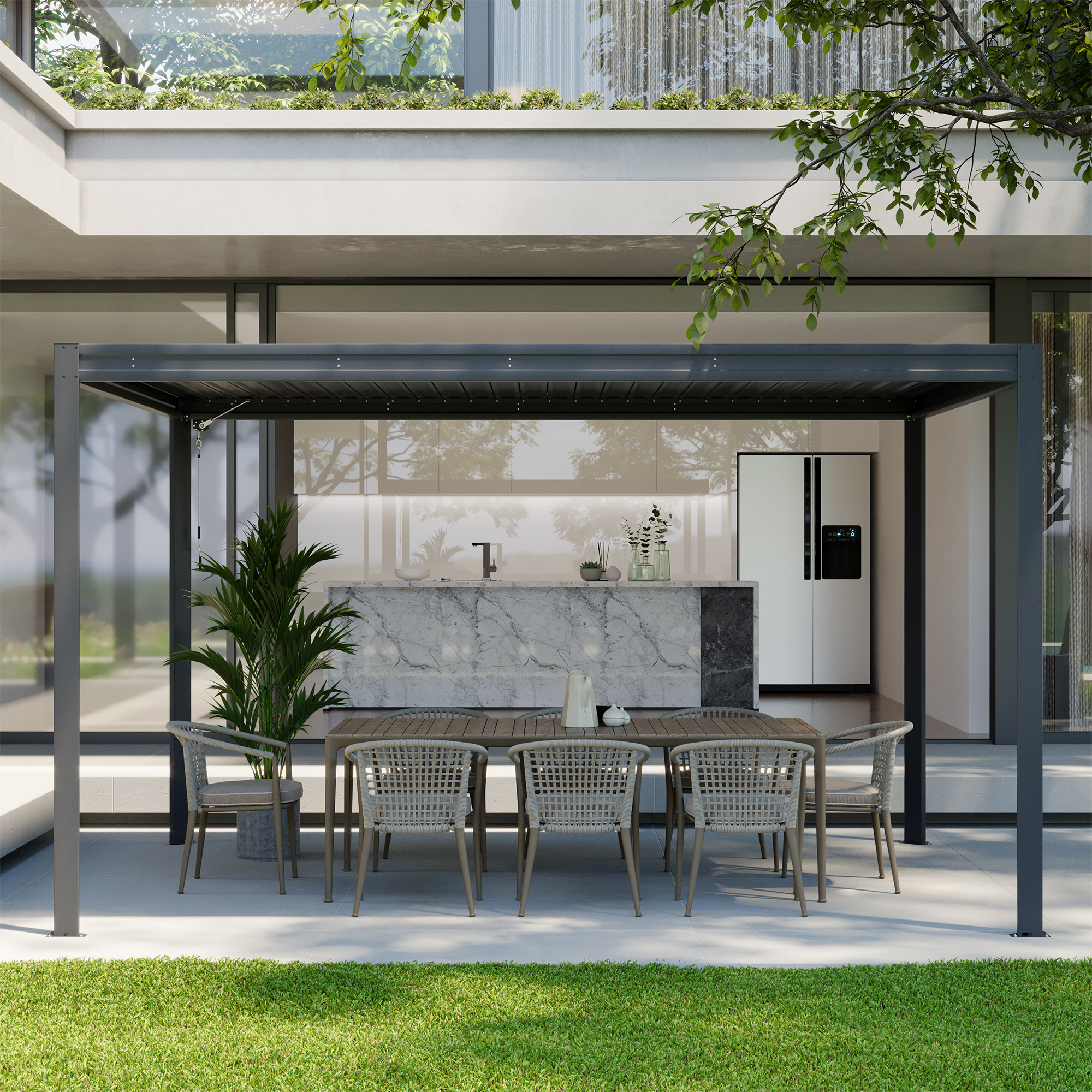 Louvered Pergola 10X13FT, Aluminum Pergola with Adjustable Roof, Aluminum Frame, Efficient Drainage System, Outdoor Pergola for Patio, Deck, Garden