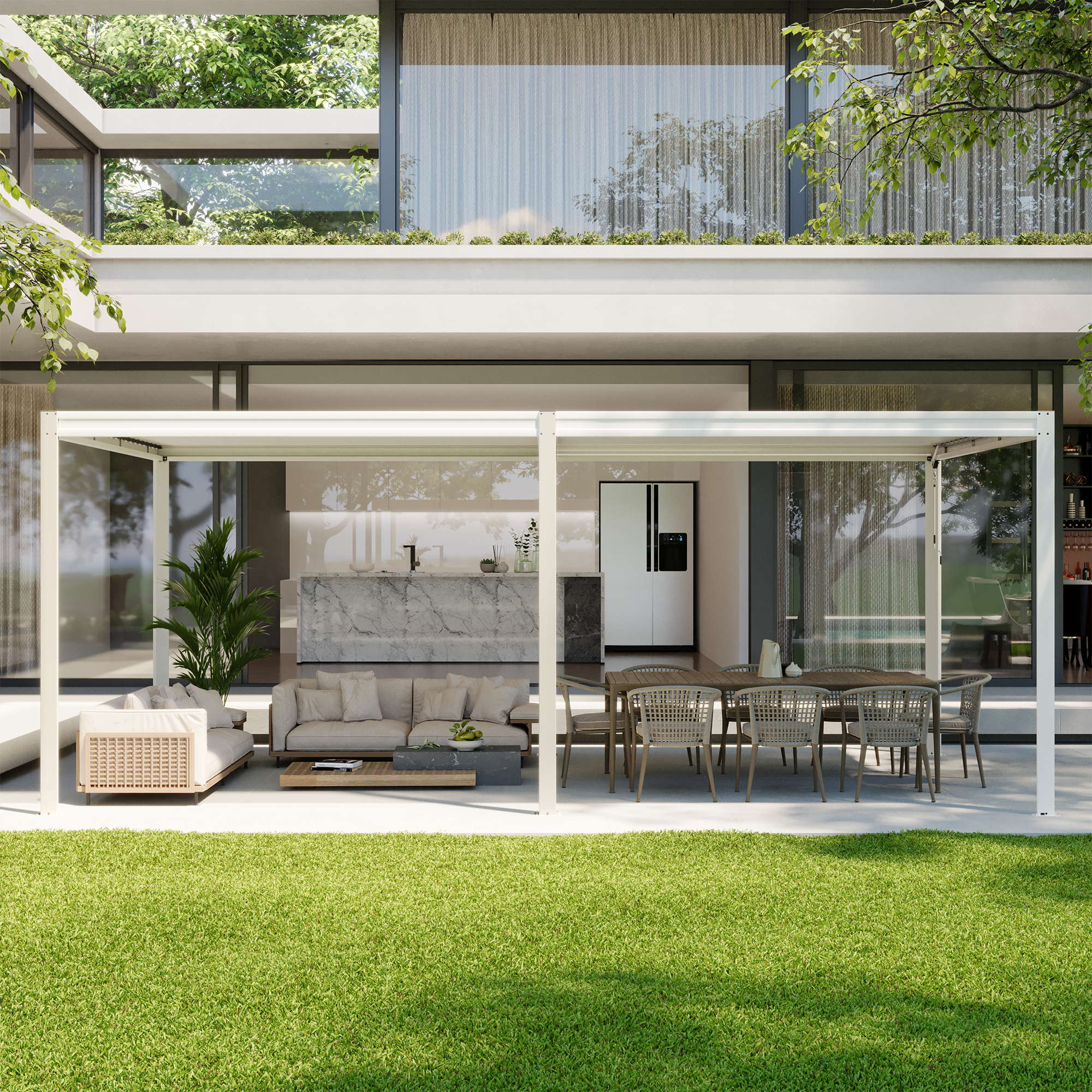 Louvered Pergola 10X20FT, Wood Grain Aluminum Pergola with Adjustable Roof, Wood Looking Aluminum Frame, Efficient Drainage System, Outdoor Pergola for Patio, Deck, Garden