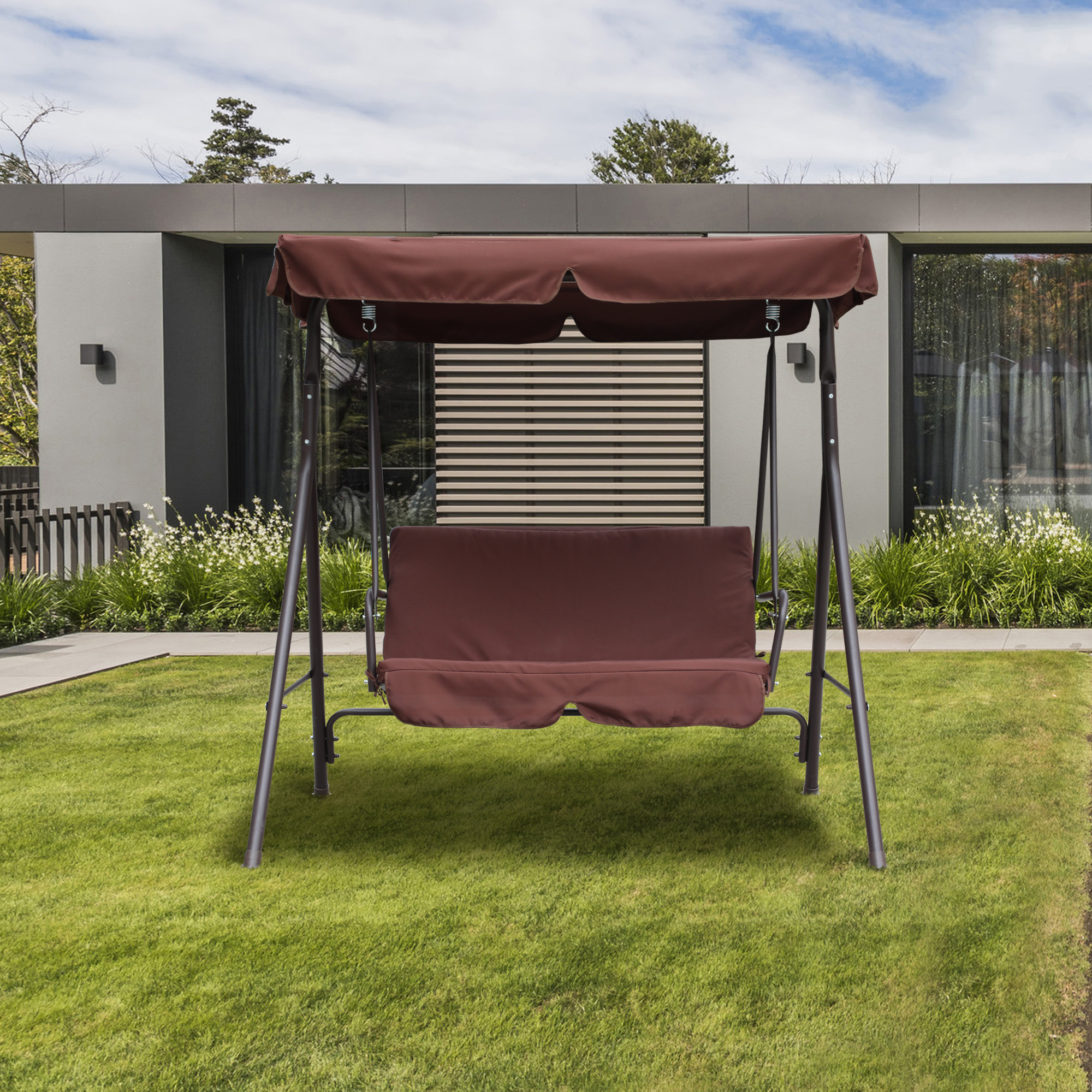 2-Person Patio Swing Chair Porch Swing with Cushion and Canopy