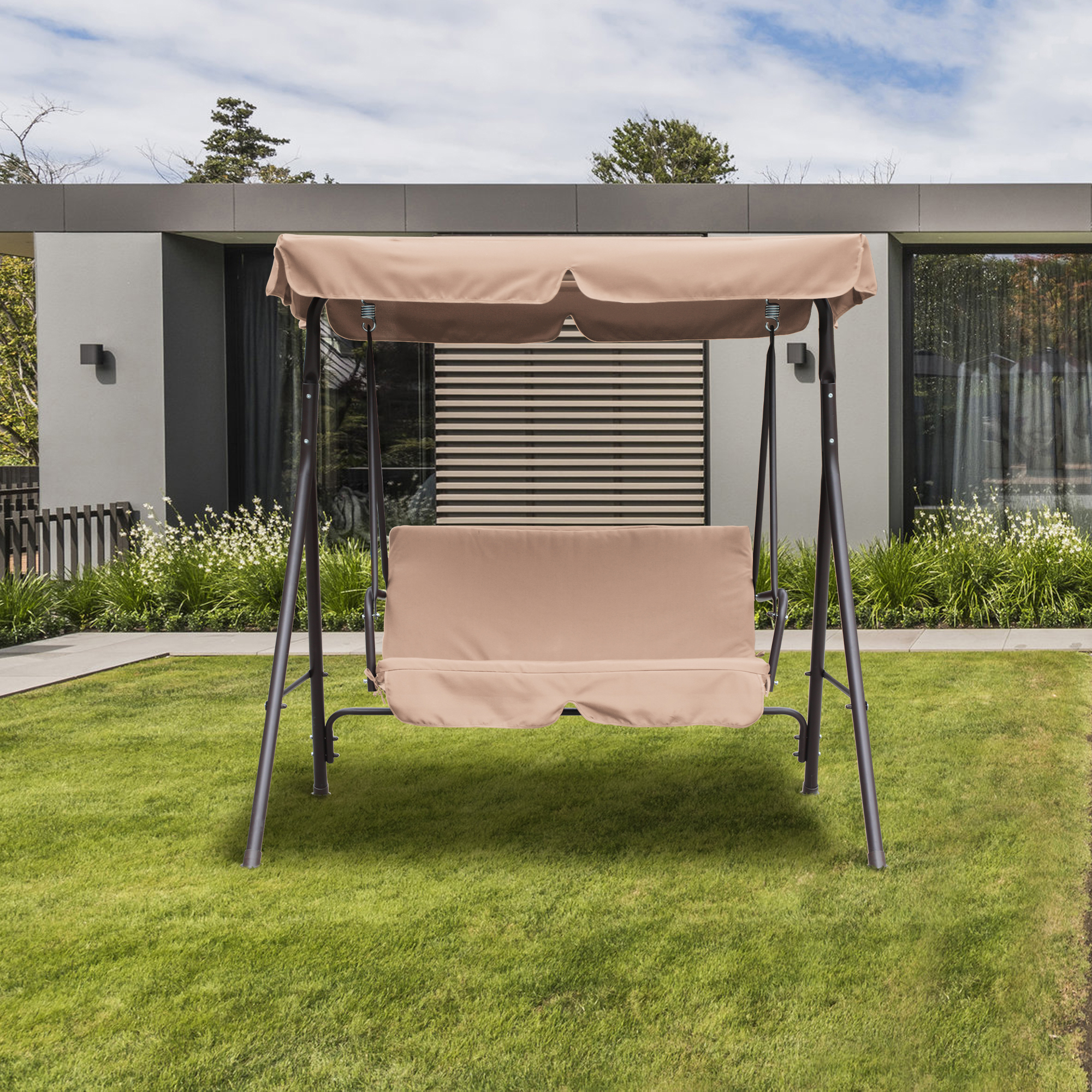 2-Person Patio Swing Chair Porch Swing with Cushion and Canopy