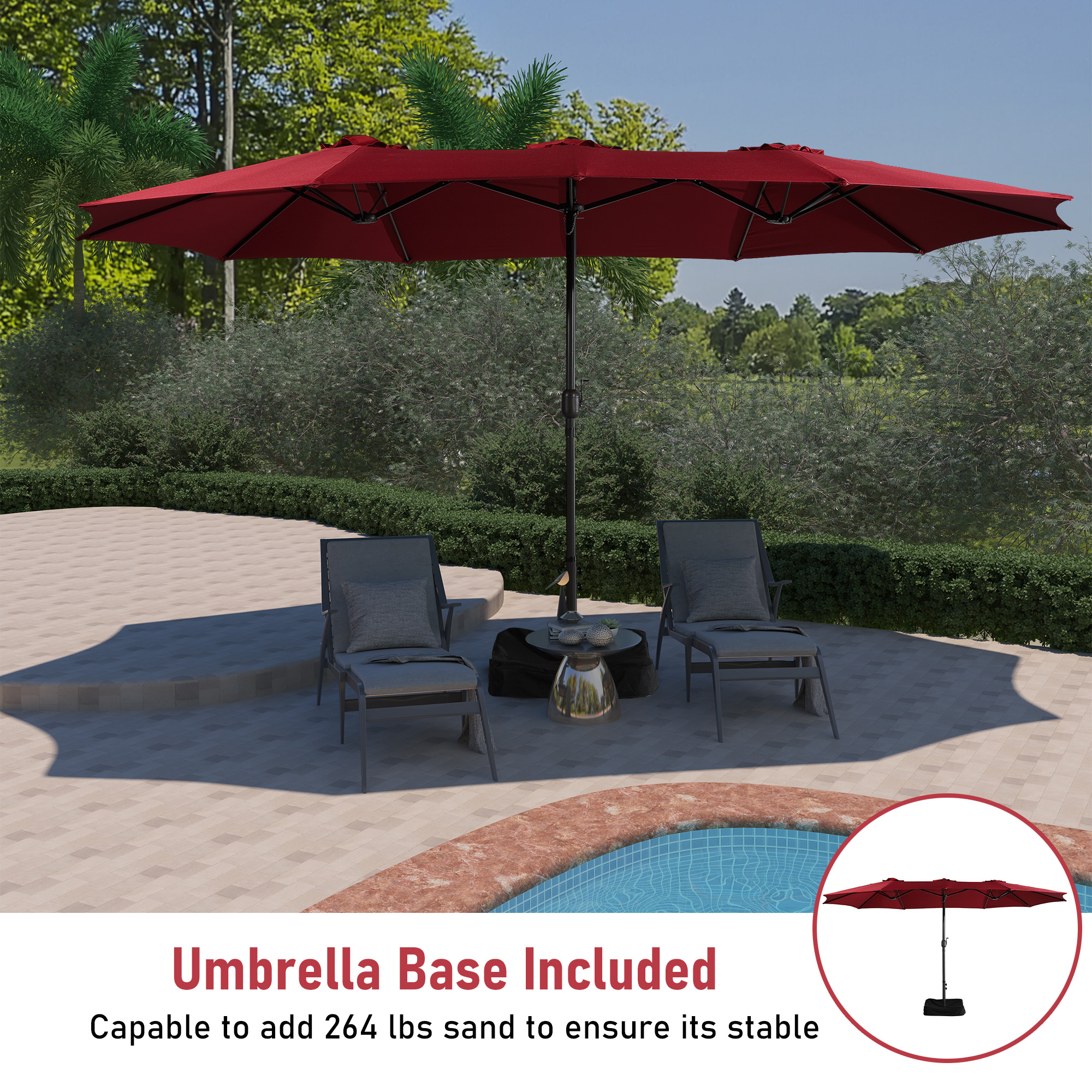 Mondawe 15ft Rectangular Patio Market Umbrella with Base-Mondawe