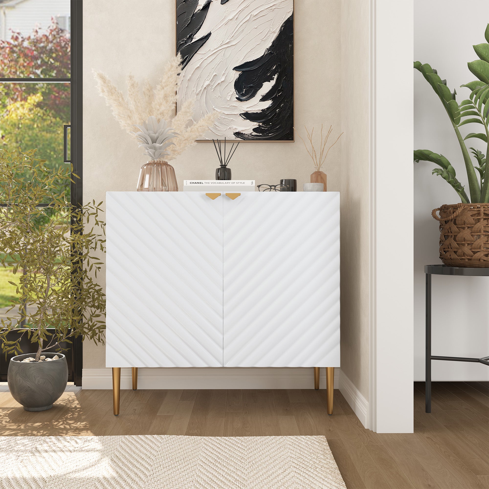 Boyel Living 2-Door White Locker Accent Storage Cabinet with Tapered Support Legs