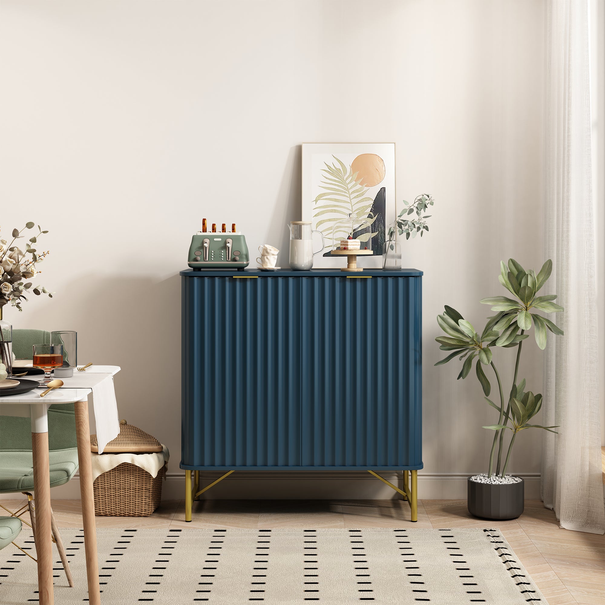 Sideboard Buffet Storage Cabinet with 2 Doors，32 Inch Monden Free-Standing Accent Cabinet with Gold Legs for Hallway, Living Room