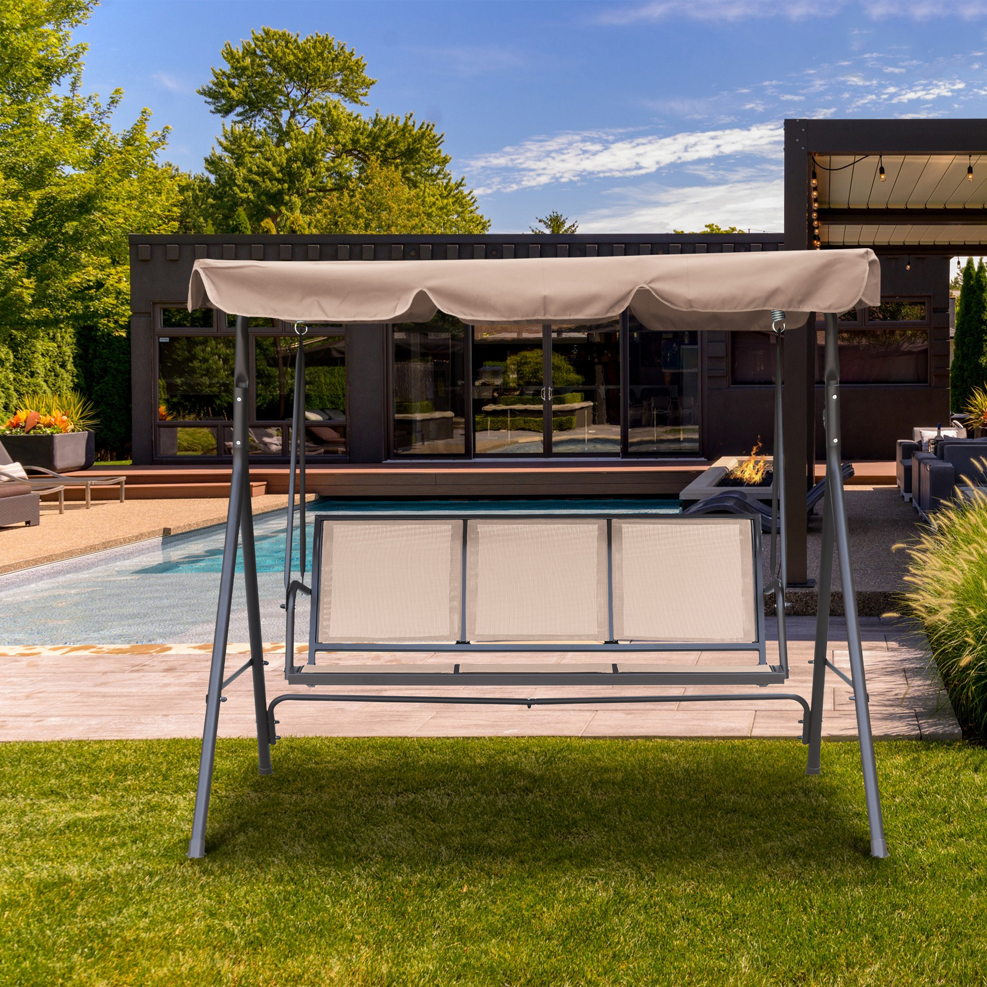 Textilence 3 Seats Steel Frame Patio Swing Chair Swing Glider with Removable Canopy