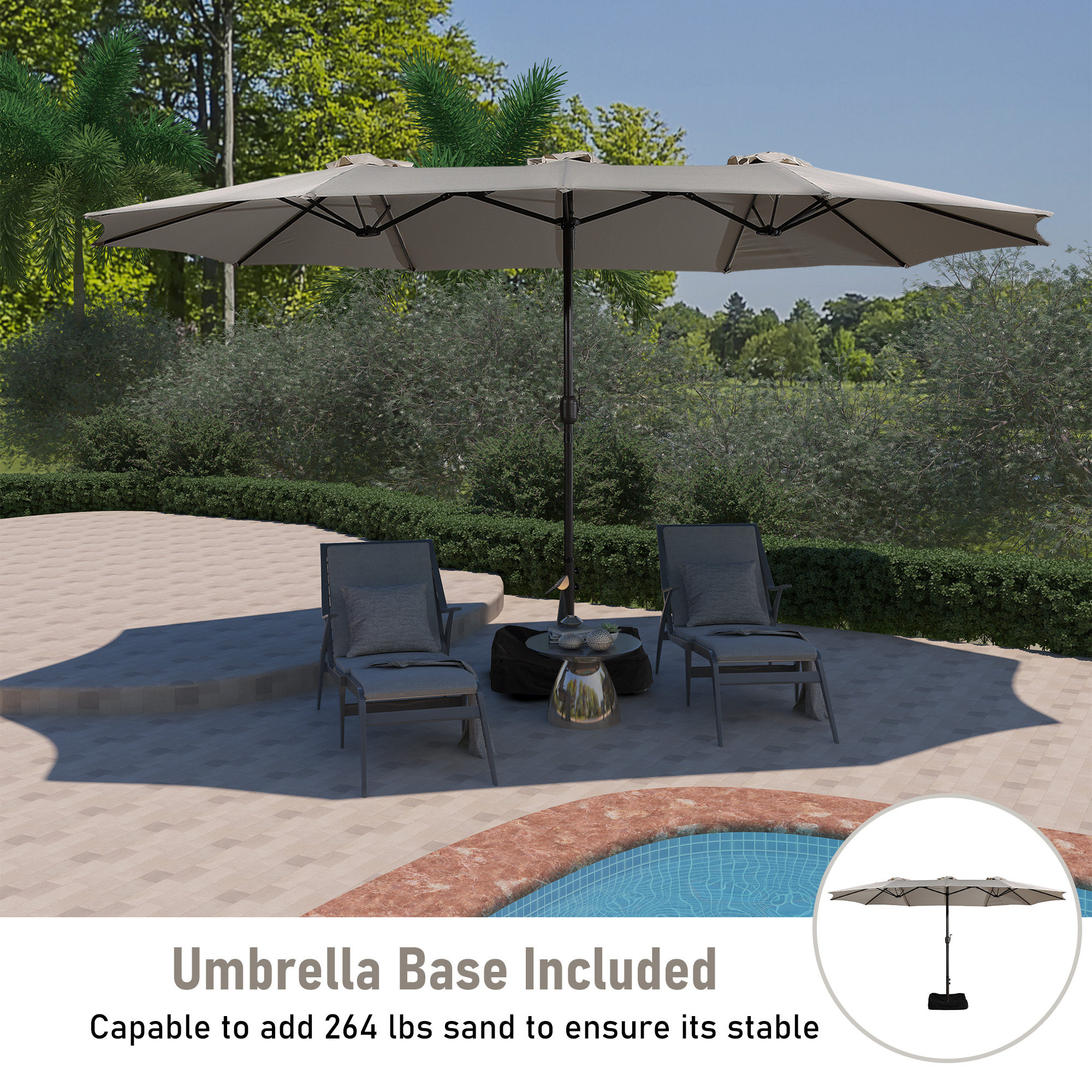 Mondawe 15ft Rectangular Patio Market Umbrella with Base-Mondawe