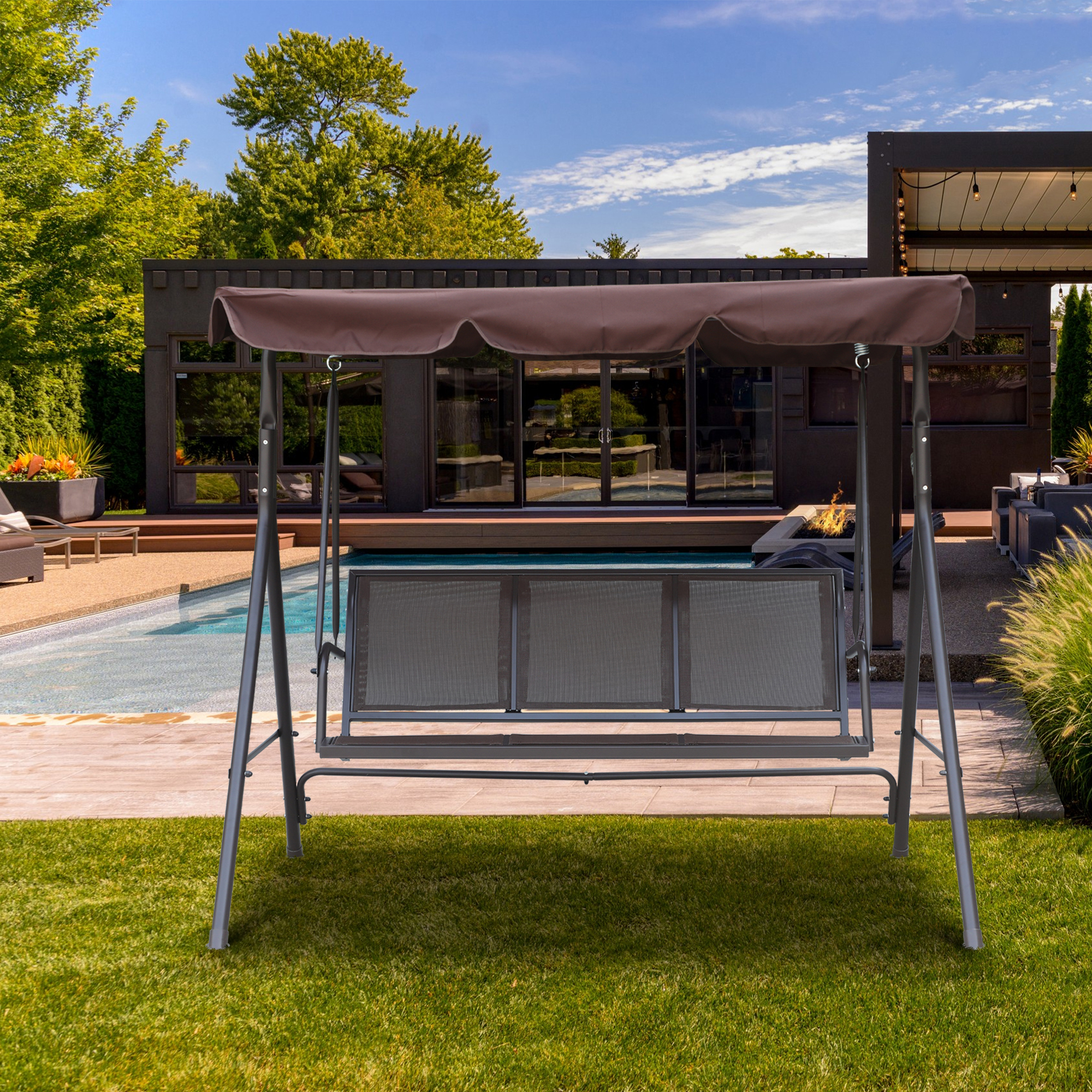 Textilence 3 Seats Steel Frame Patio Swing Chair Swing Glider with Removable Canopy