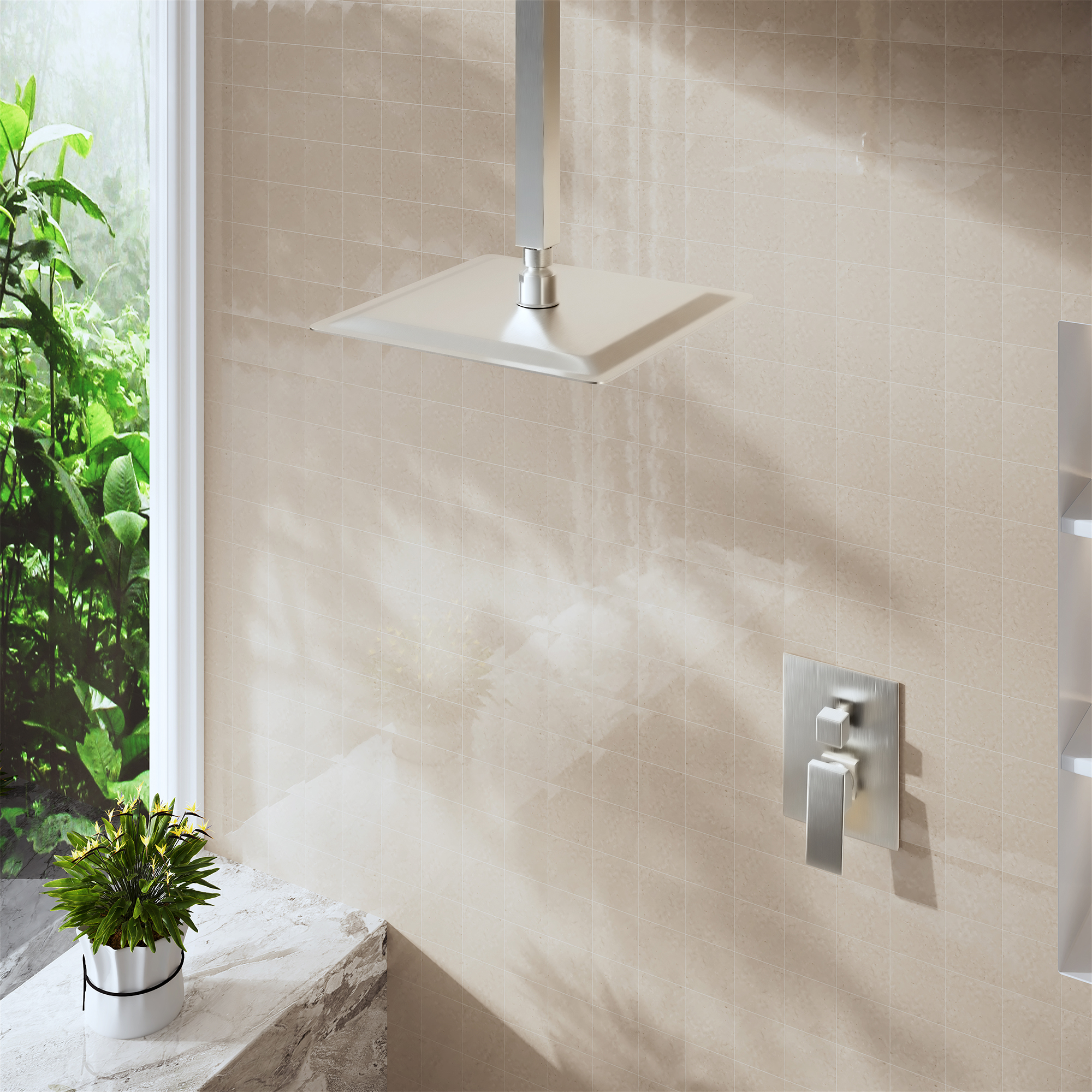 10"/12" Stainless Steel 360 Degree Adjustable 0.08" Ultra-thin Rectangle Shower Head In Matte Black/Brushed Nickel