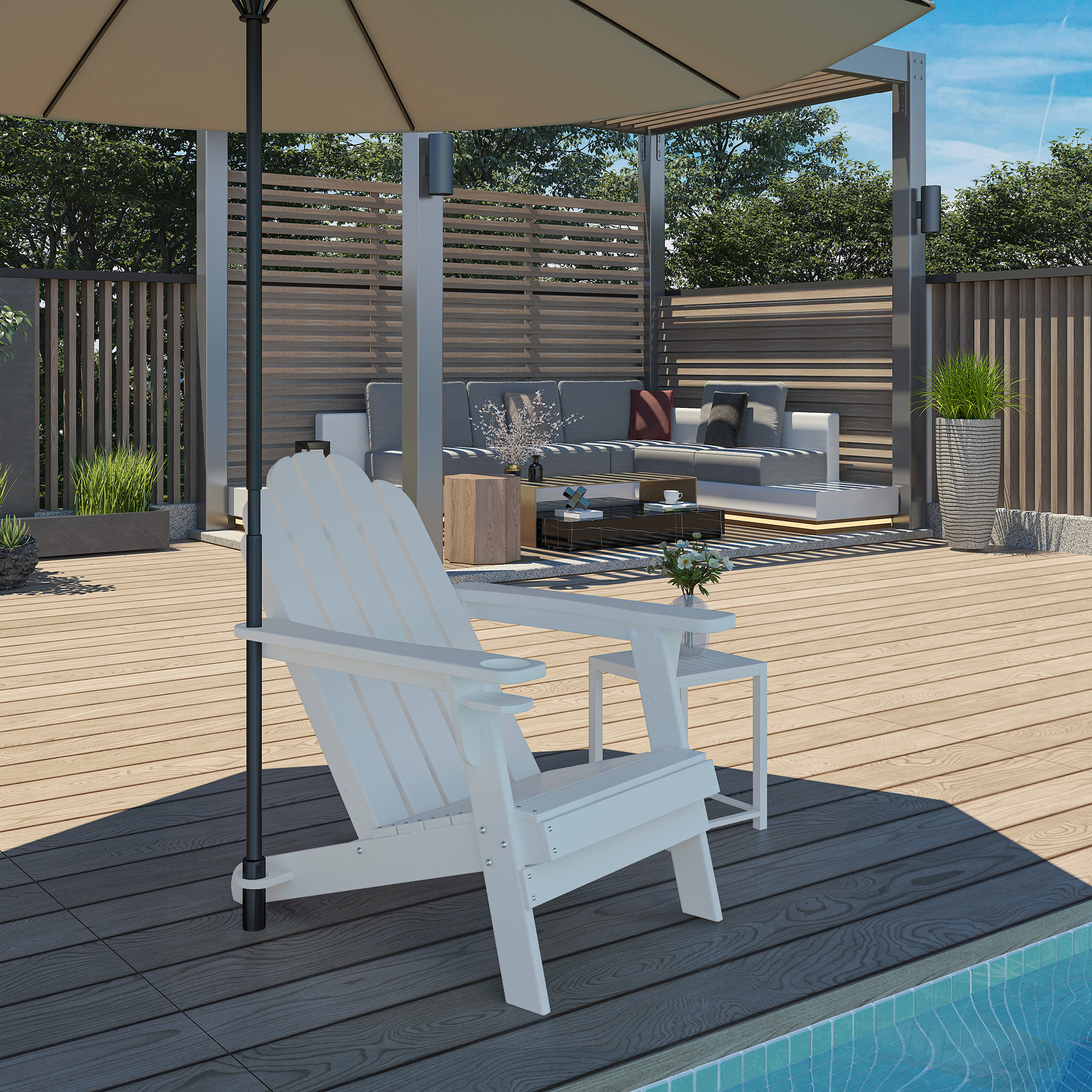 5-Piece/3-Piece HDPE Adirondack Chairs with Cup Holder and Umbrella Hole Outdoor Set and 32-inch Square Fire Pit Table