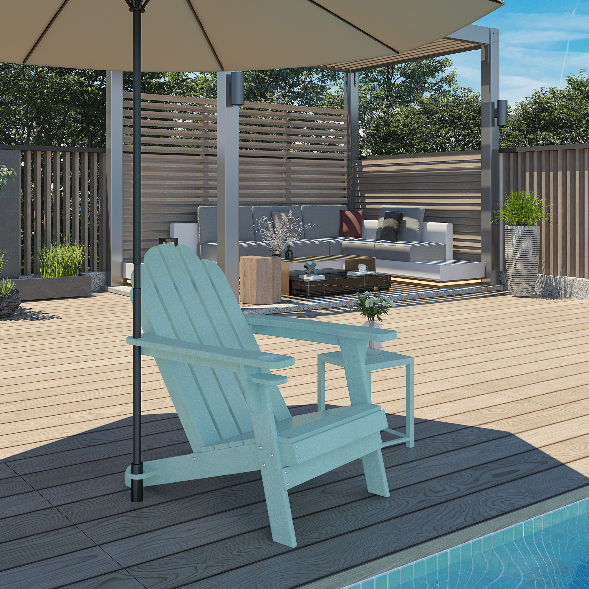 5-Piece/3-Piece HDPE Adirondack Chairs with Cup Holder and Umbrella Hole Outdoor Set and 32-inch Square Fire Pit Table