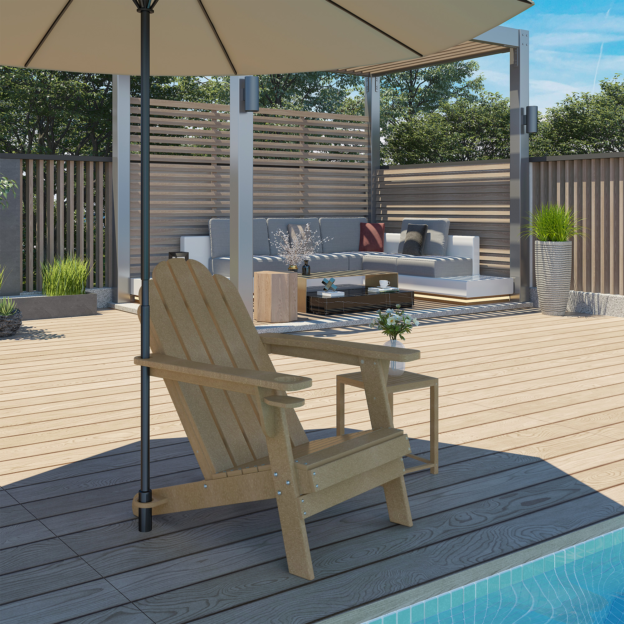 5-Piece/3-Piece HDPE Adirondack Chairs with Cup Holder and Umbrella Hole Outdoor Set and 32-inch Square Fire Pit Table