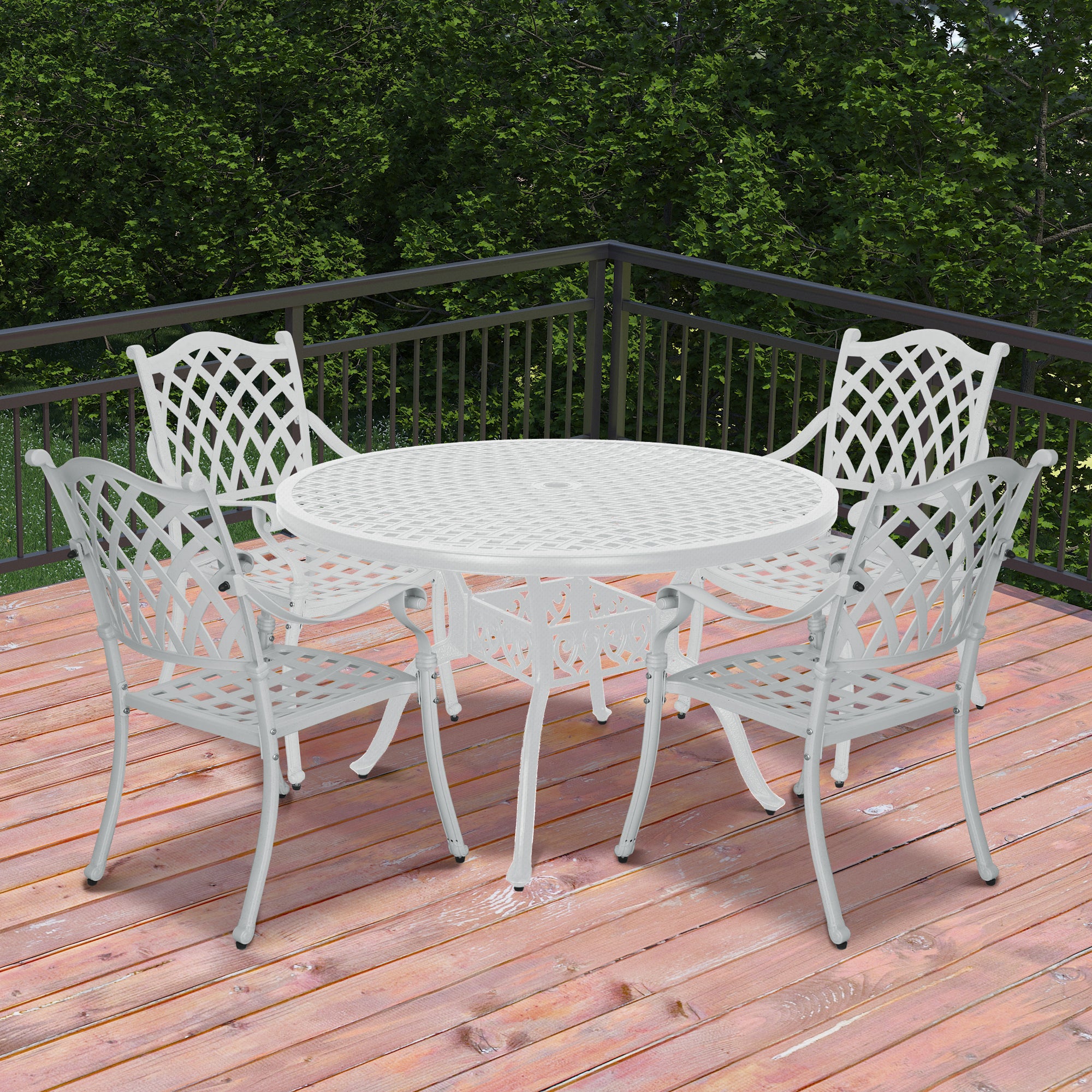 Set of 2 Bronze/White Cast Aluminum Patio Dining Chairs