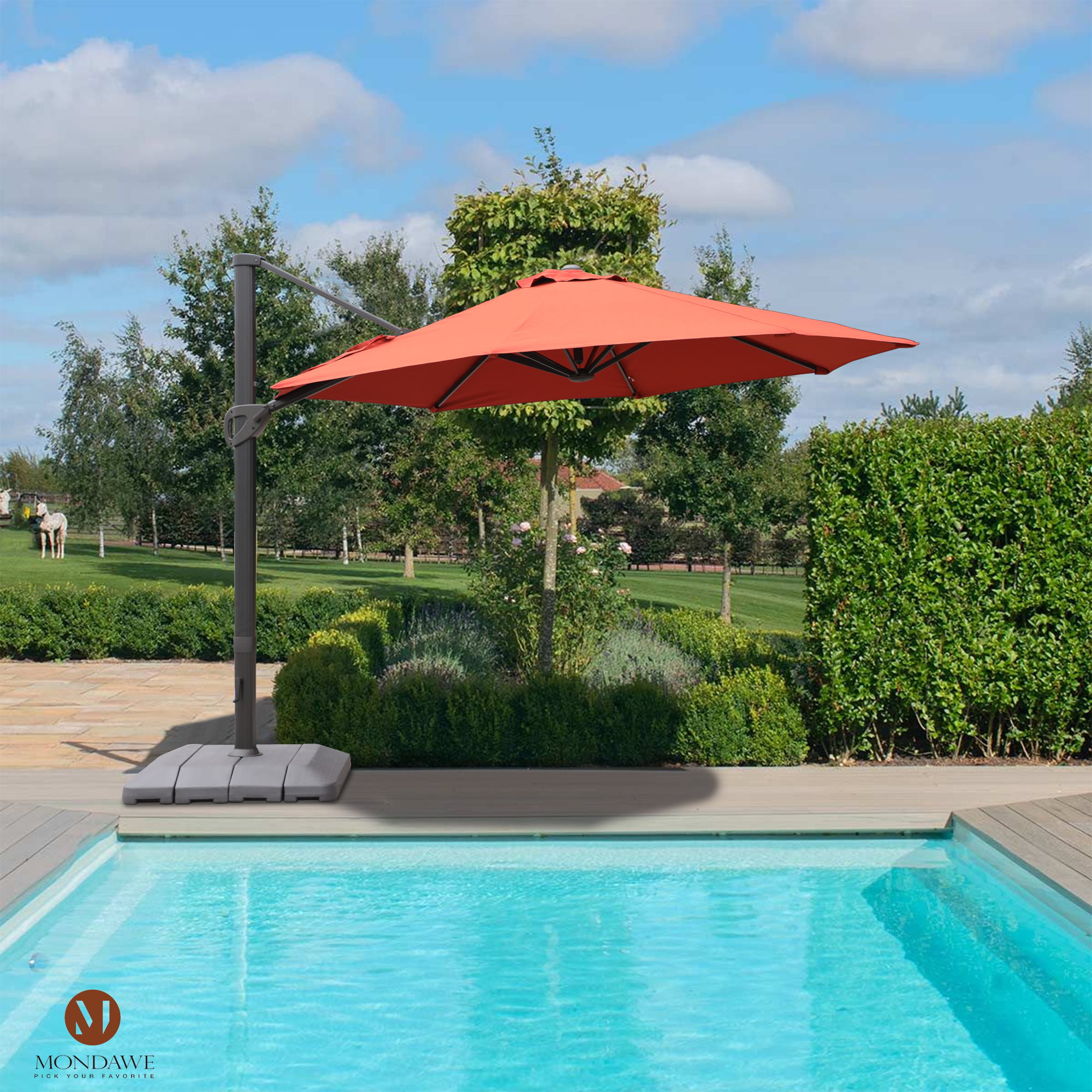 Mondawe 11 ft. Aluminum 360° Rotation Cantilever Patio Umbrella with Base for Garden Balcony-Mondawe