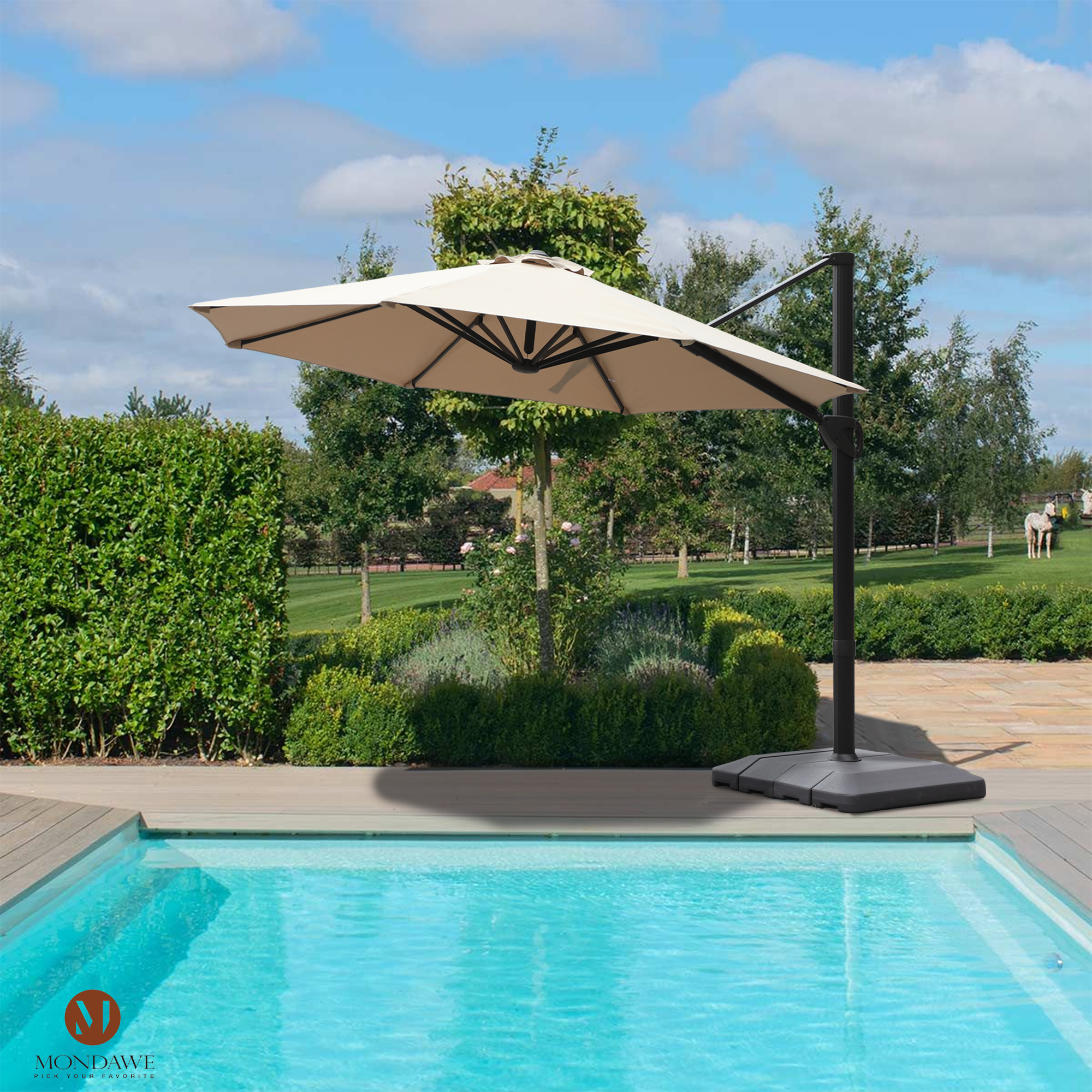 Mondawe 11 ft. Aluminum 360° Rotation Cantilever Patio Umbrella with Base for Garden Balcony-Mondawe