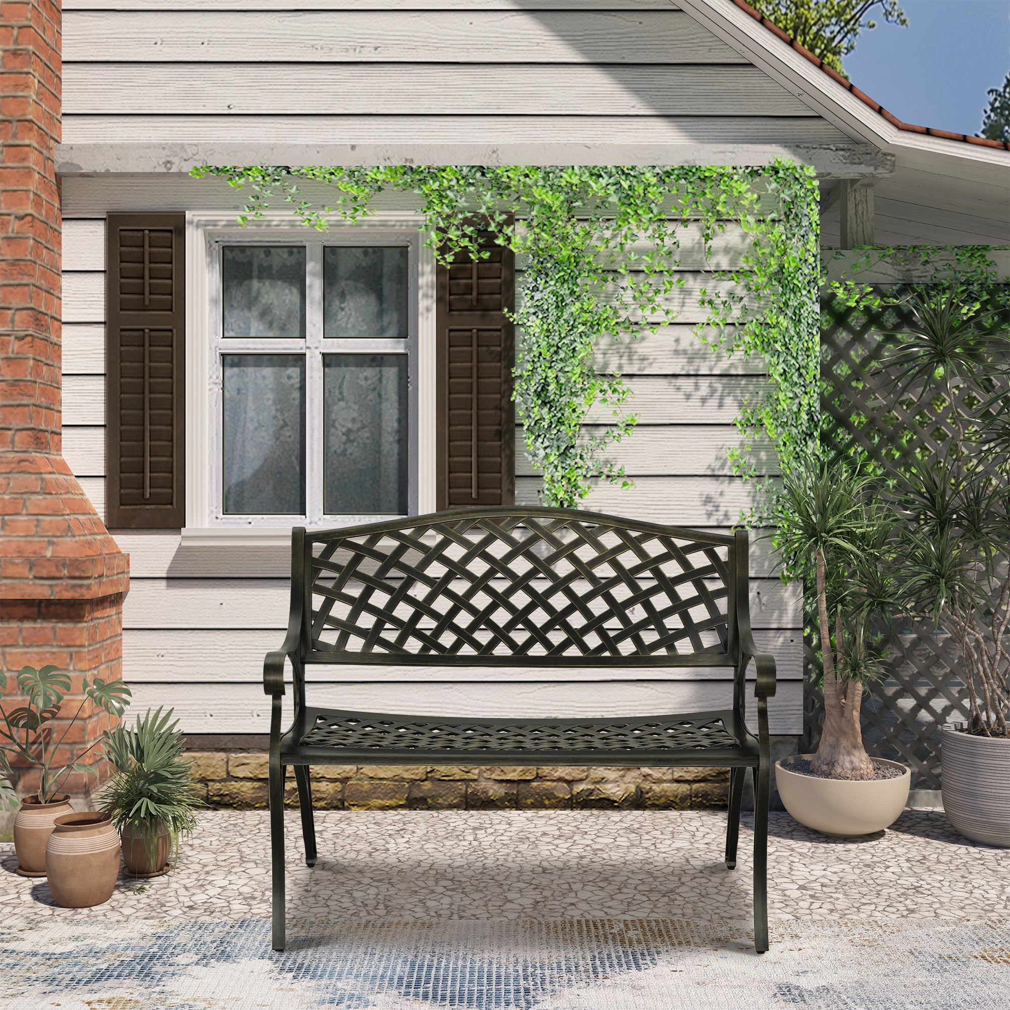 Patio Bench 40-in W x 31.5-in H Bronze Aluminum Garden Bench