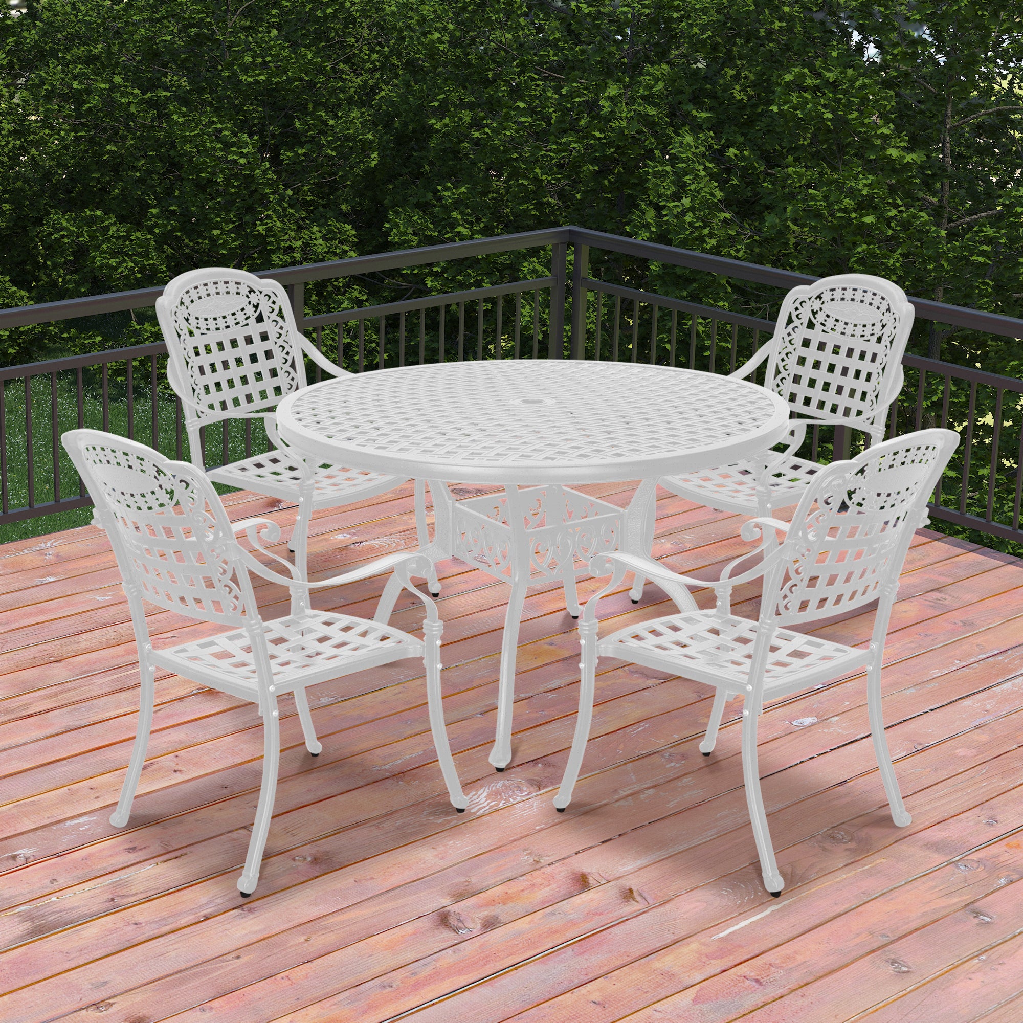 Cast Aluminium Patio Chairs Set of 2 White/Bronze Aluminum Frame Stationary Dining Chair with Mesh Seat