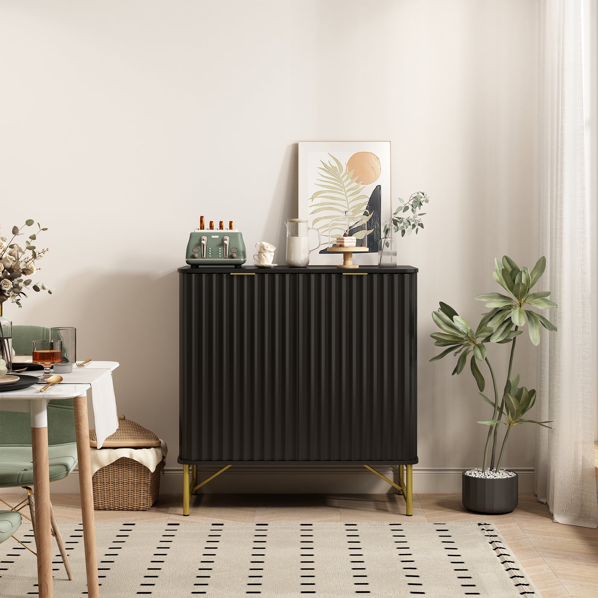 Sideboard Buffet Storage Cabinet with 2 Doors，32 Inch Monden Free-Standing Accent Cabinet with Gold Legs for Hallway, Living Room