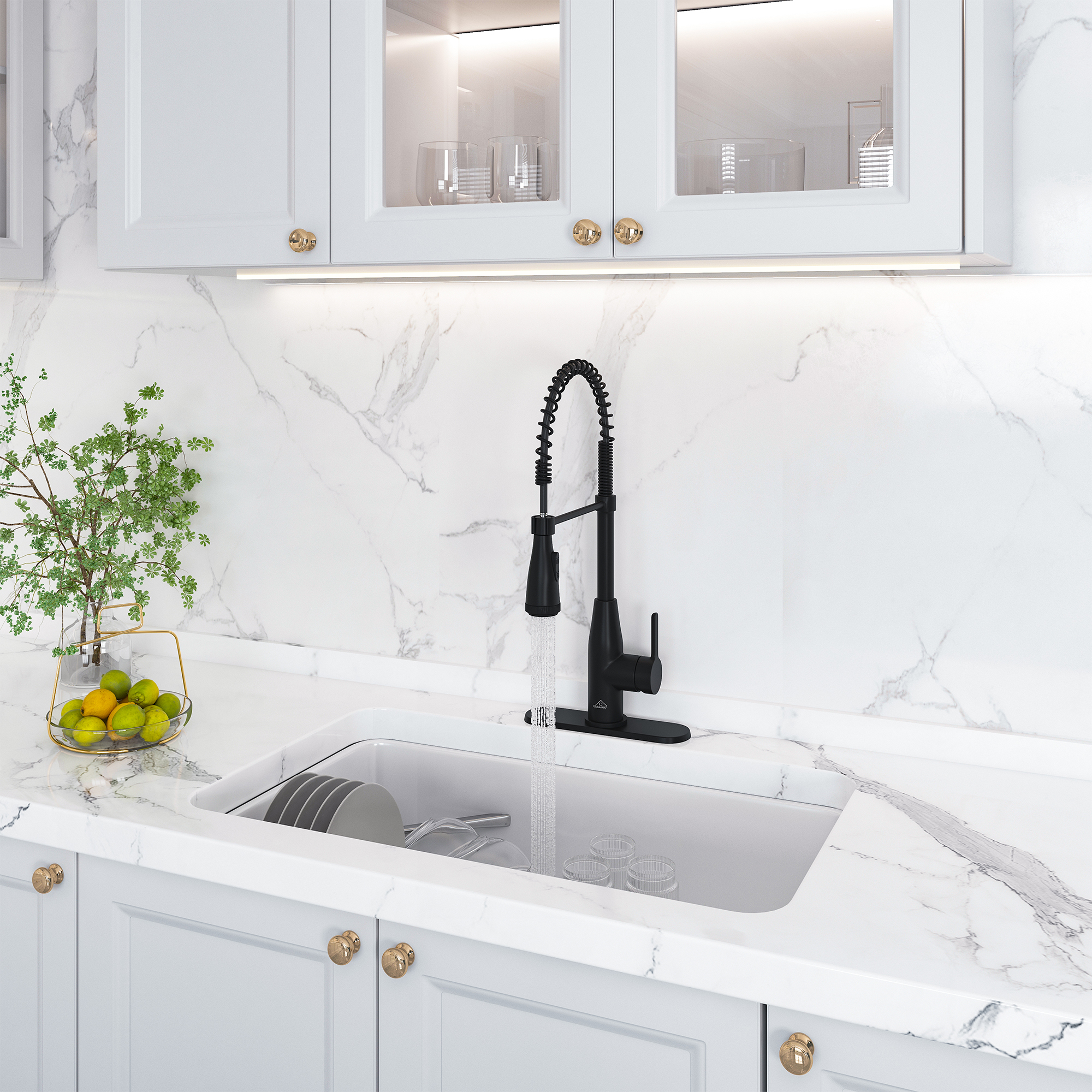 Single Handle Pull Down Sprayer Kitchen Faucet with Touchless Sensor and Four Functions Spray Head in Matte Black
