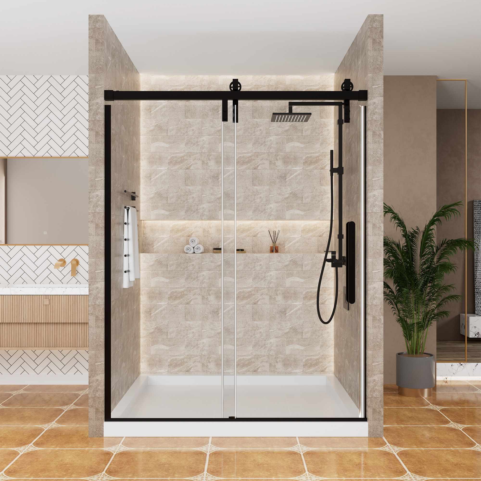 60.6"x 76" Framed Stainless Steel Shower Door with Reversible Installation