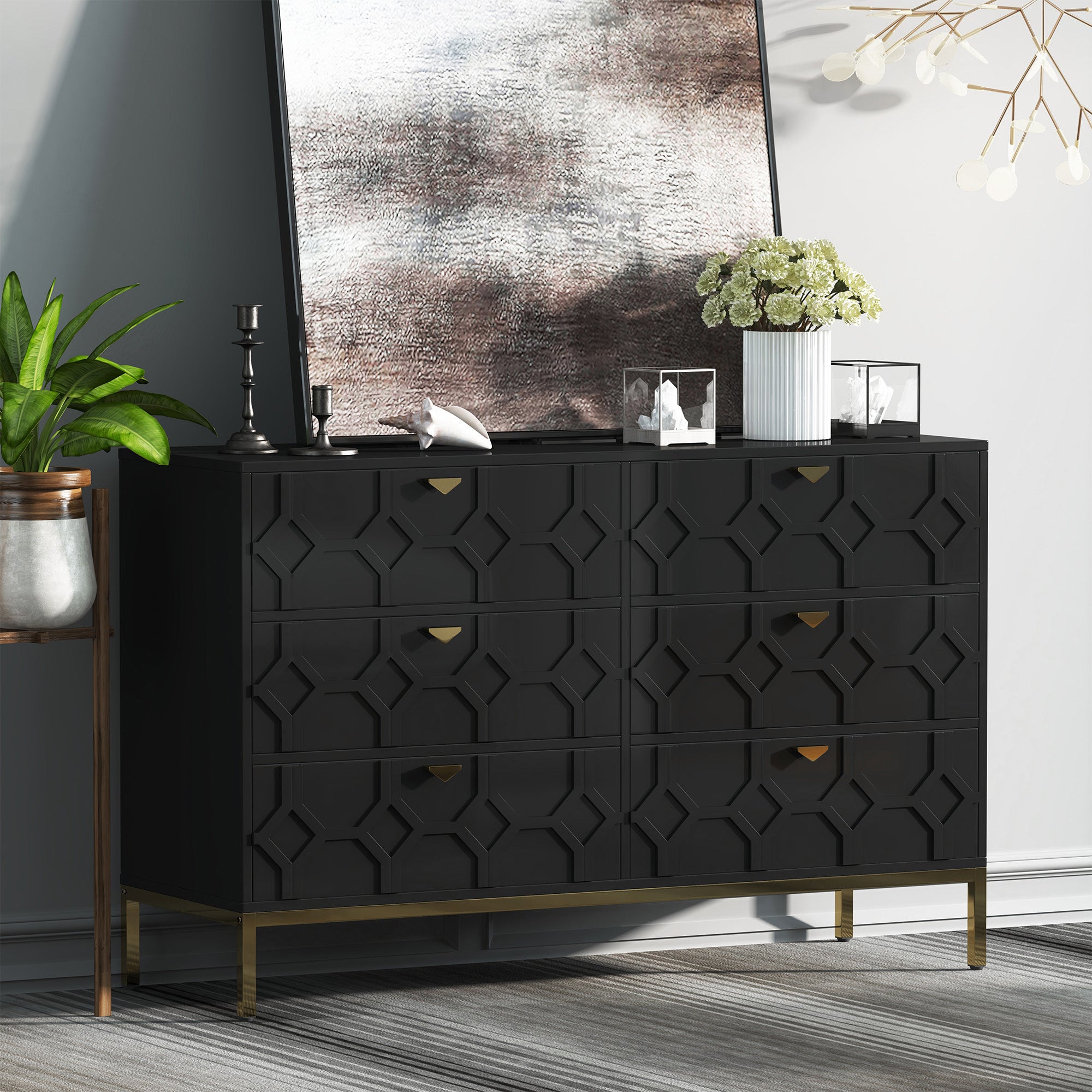 31.77 in. H Freestanding Storage Cabinet White 6 Drawer Accent Cabinet