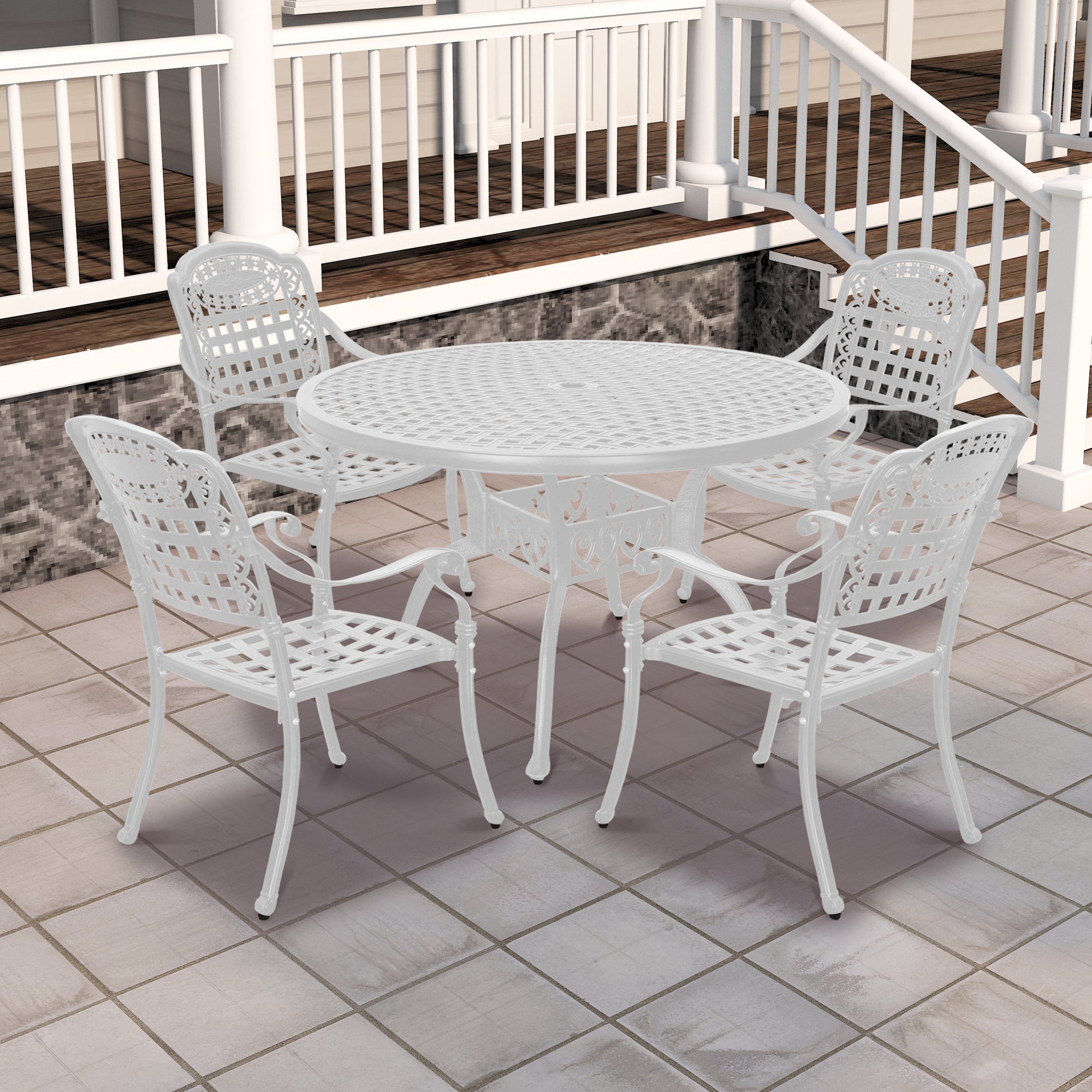 Cast Aluminium Patio Chairs Set of 2 White/Bronze Aluminum Frame Stationary Dining Chair with Mesh Seat