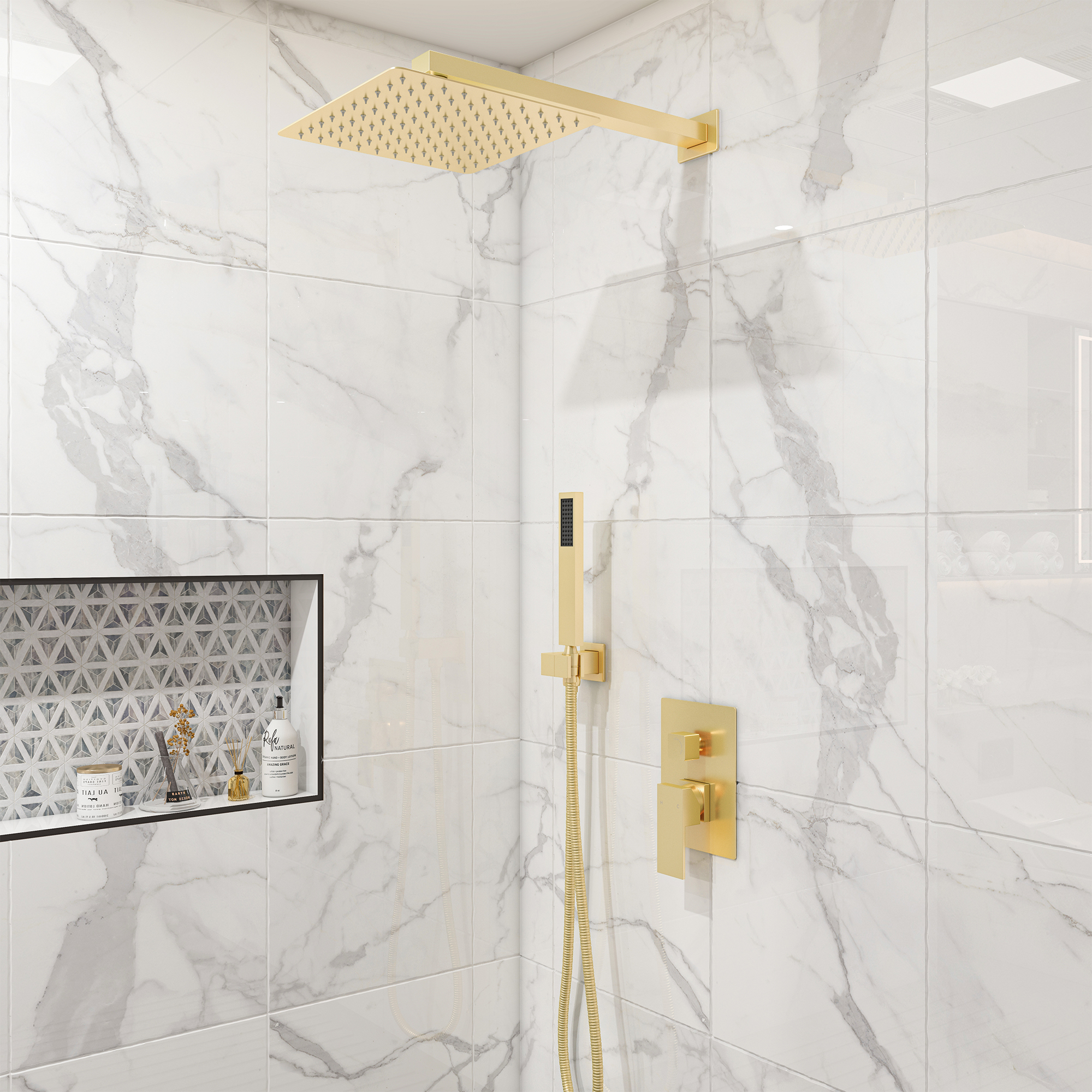10 in. Wall Mounted Single Handle 1-Spray Dual Shower Faucet 2.5 GPM with Pressure Balance in Chrome/Brushed Nickel/Brushed Gold