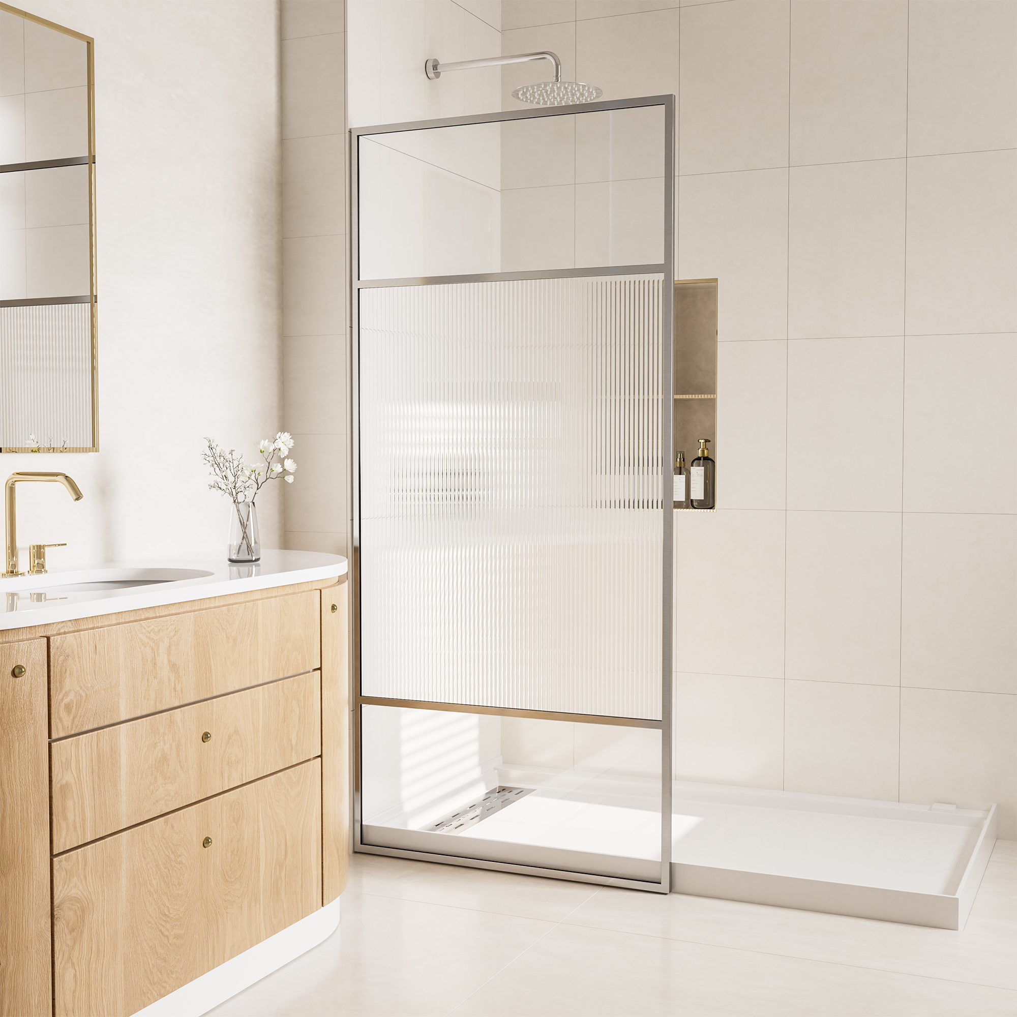 34"x74" Glass Shower Spliced Screen Panel with 304 Stainless Steel Hardware