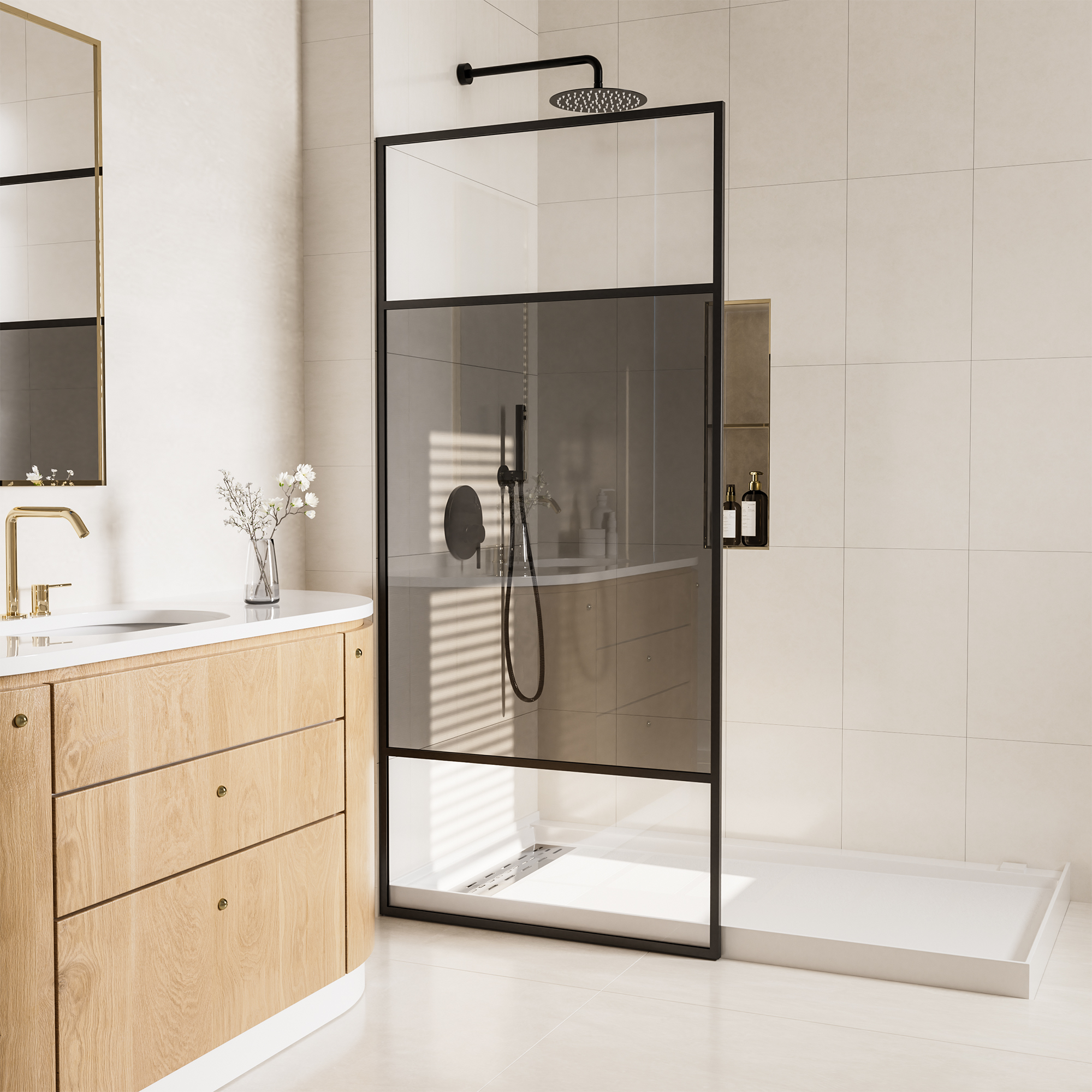 34"x74" Glass Shower Spliced Screen Panel with 304 Stainless Steel Hardware