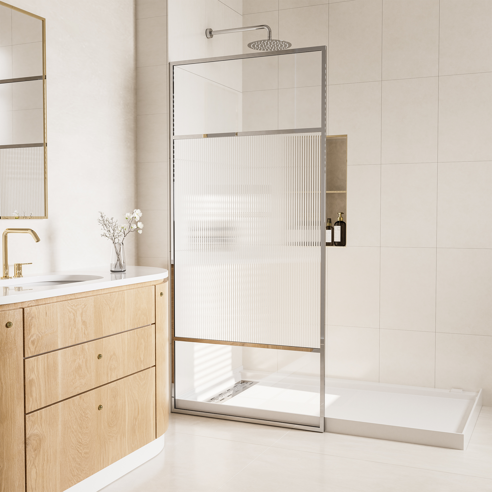 34"x74" Glass Shower Spliced Screen Panel with 304 Stainless Steel Hardware