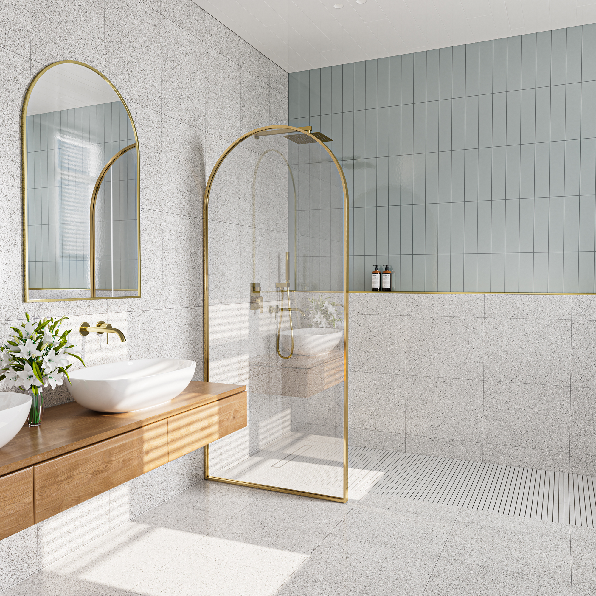 34"x78" Tempered Glass Shower Screen with Integrated Curved Frame