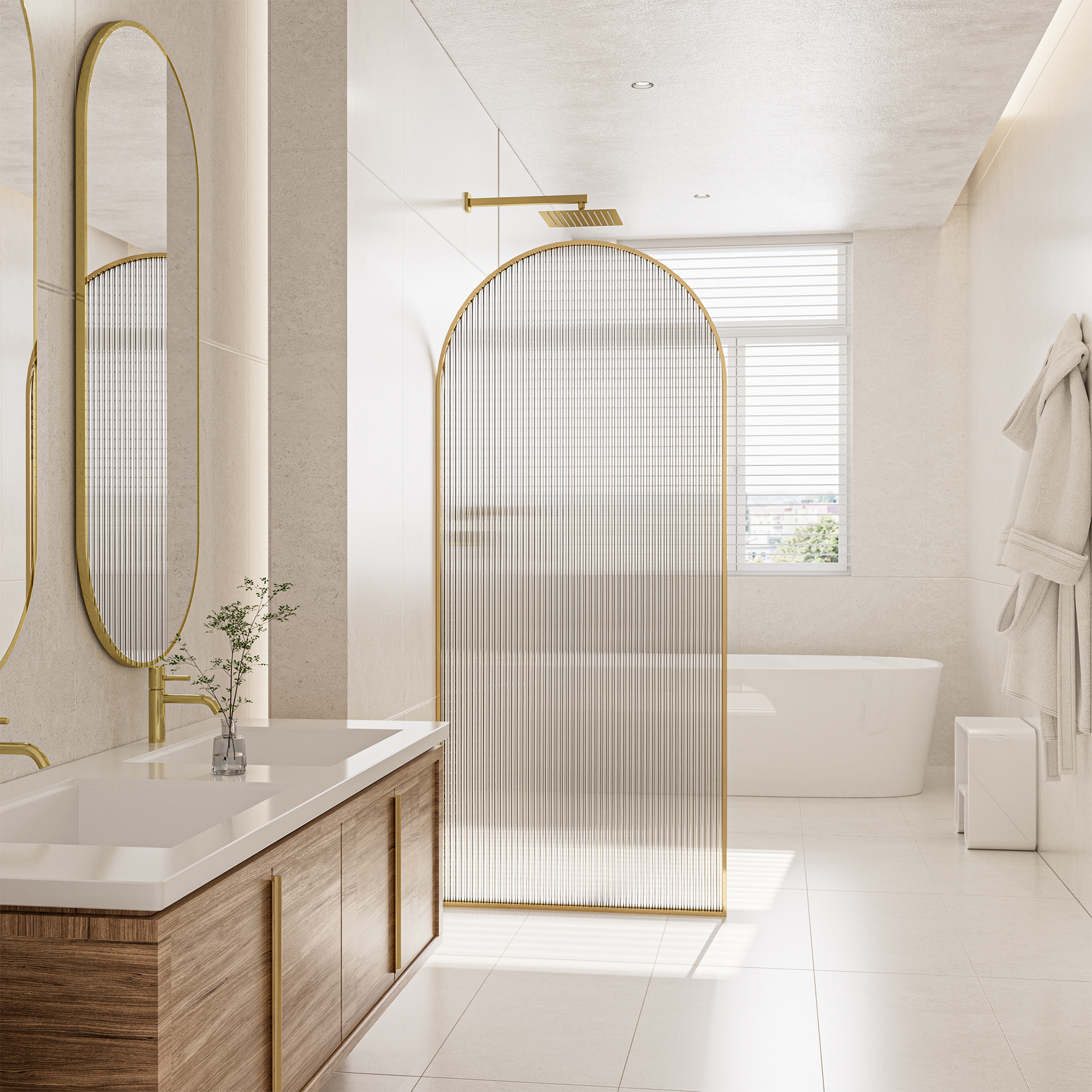 34"x78" Curved Frosted Glass Shower Screen with 10mm SGCC-Certified Tempered Glass