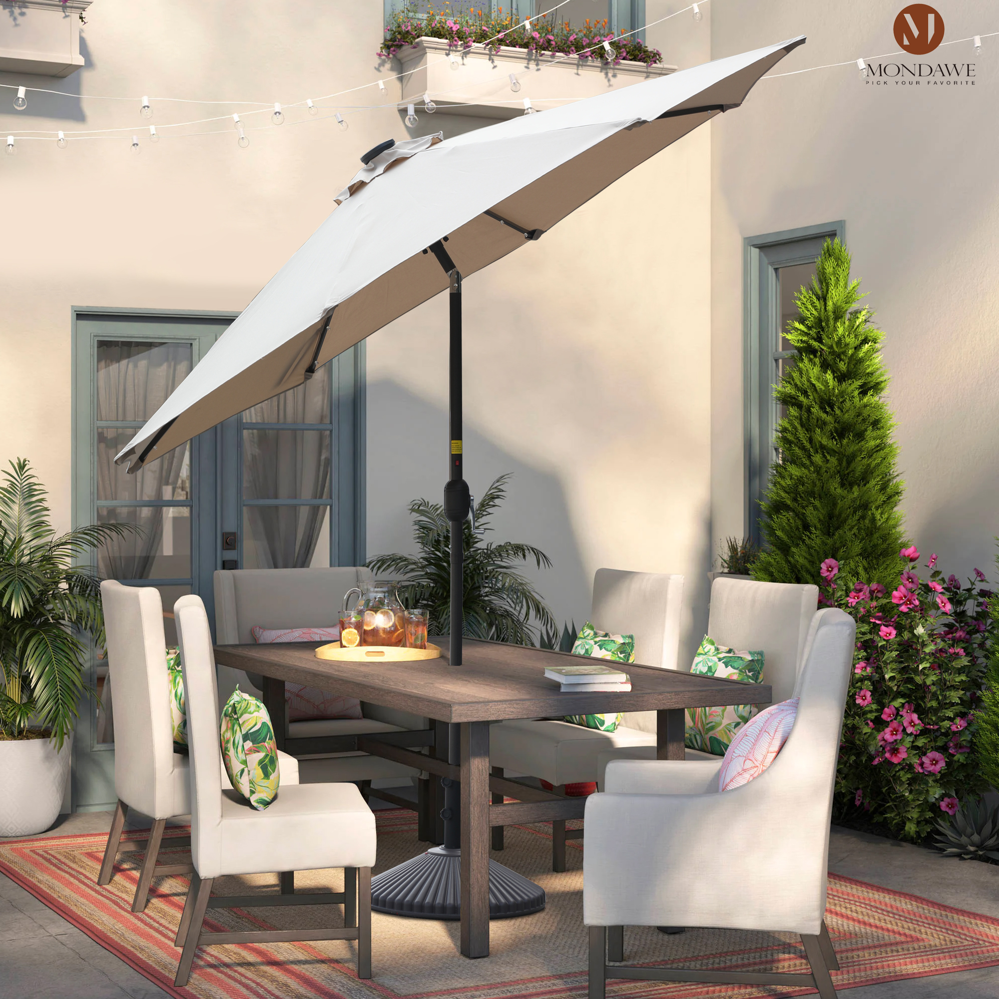 Mondawe 9 Ft 32 LED Round Solar Patio Market Umbrella-Mondawe