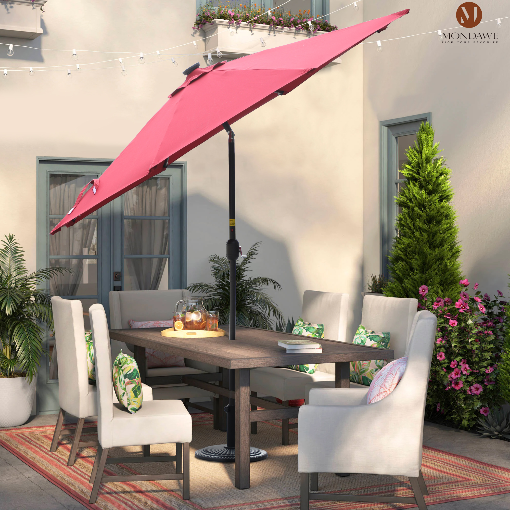 Mondawe 9 Ft 32 LED Round Solar Patio Market Umbrella-Mondawe