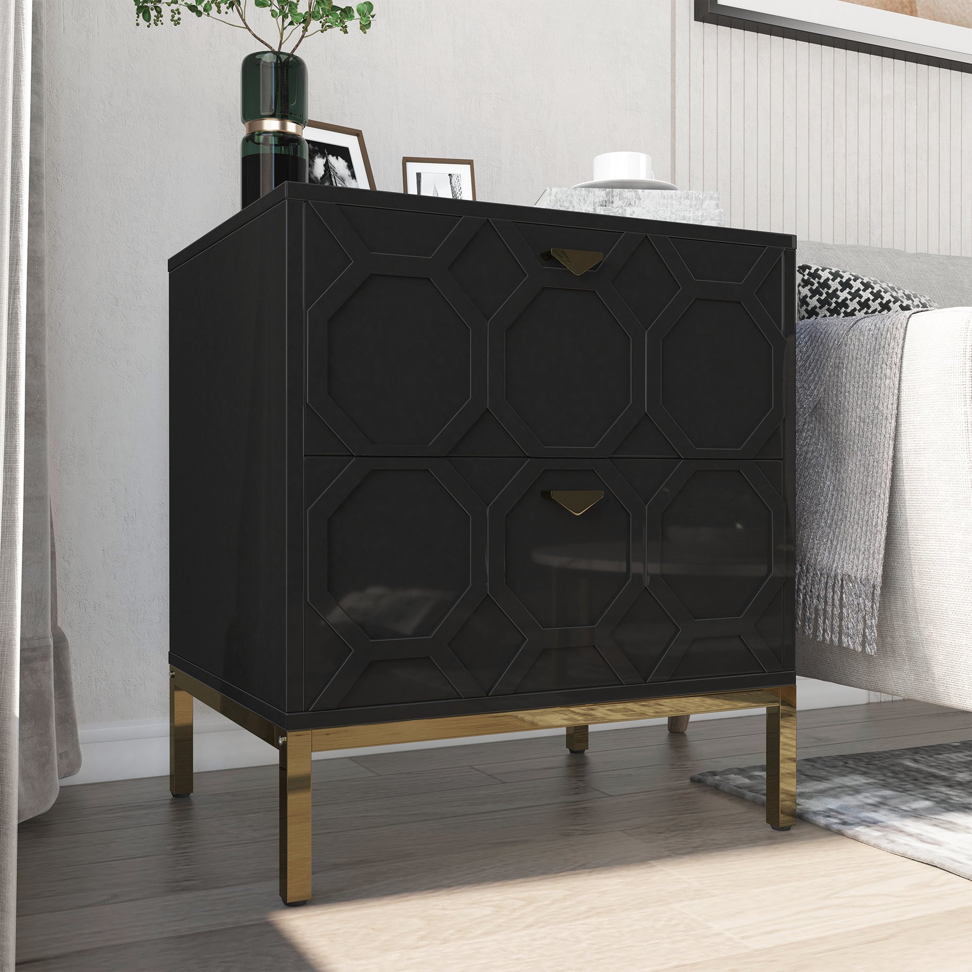 Boyel Living Honeycomb Wooden 2-Drawer Side Table in White